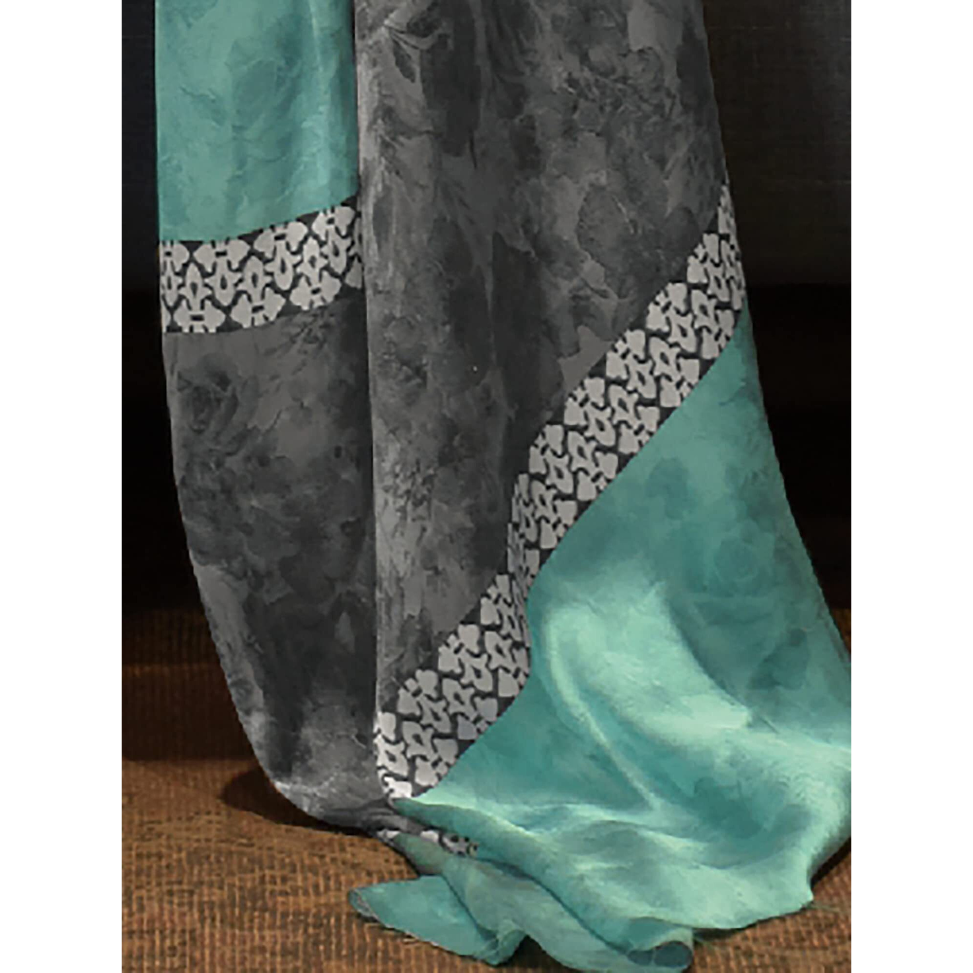 AKHILAM Womens Abstract Crepe Printed Saree With Unstitched Blouse Piece (Grey_KLZE246004_RJ)