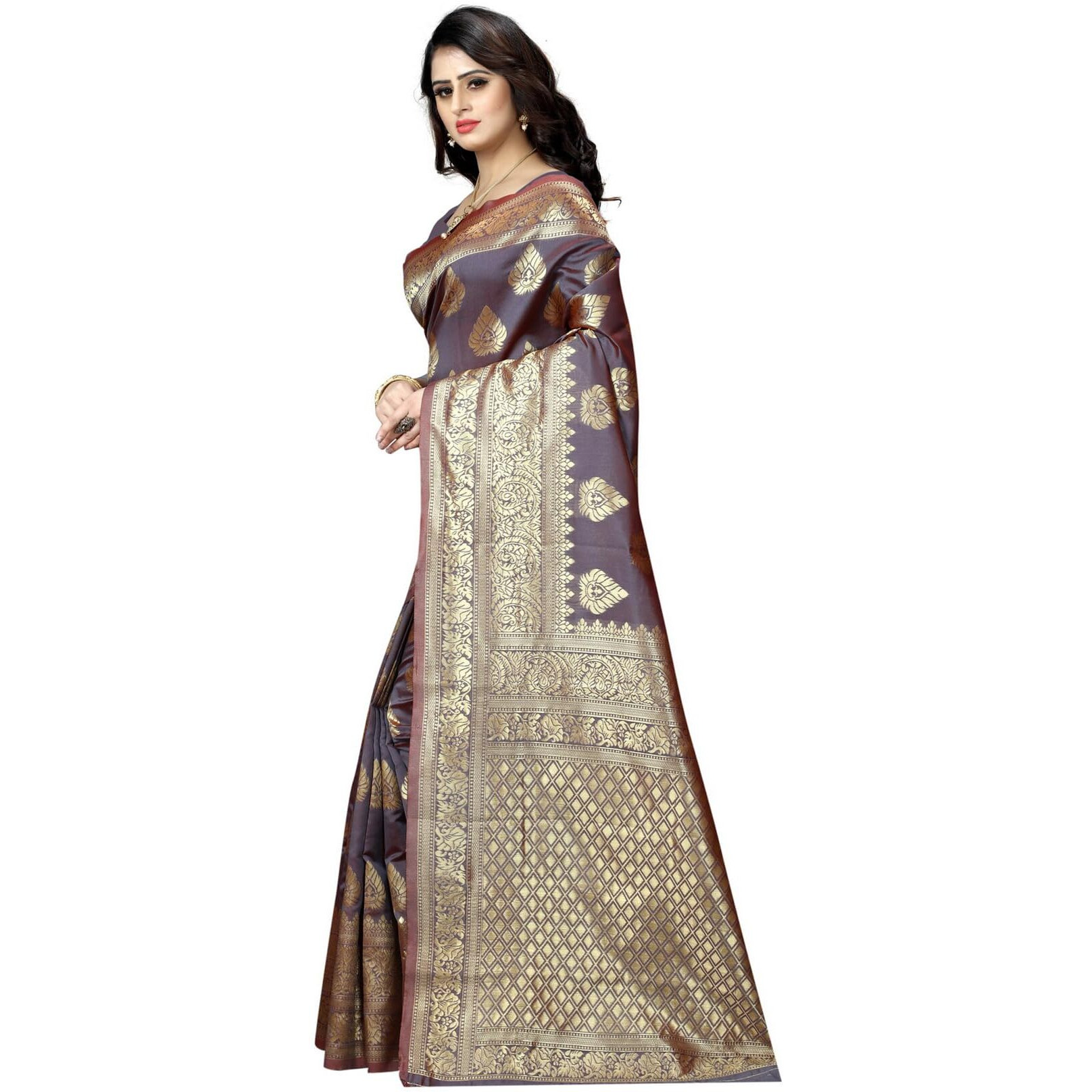 Sugathari Womens Banarasi Saree Pure Kanjivaram Silk Saree Soft new ladies 2023 Design Wear Pattu Sarees Latest Cotton Party Sari collections With Blouse Piece for Wedding sadi (SAM PARI-24 GREY)
