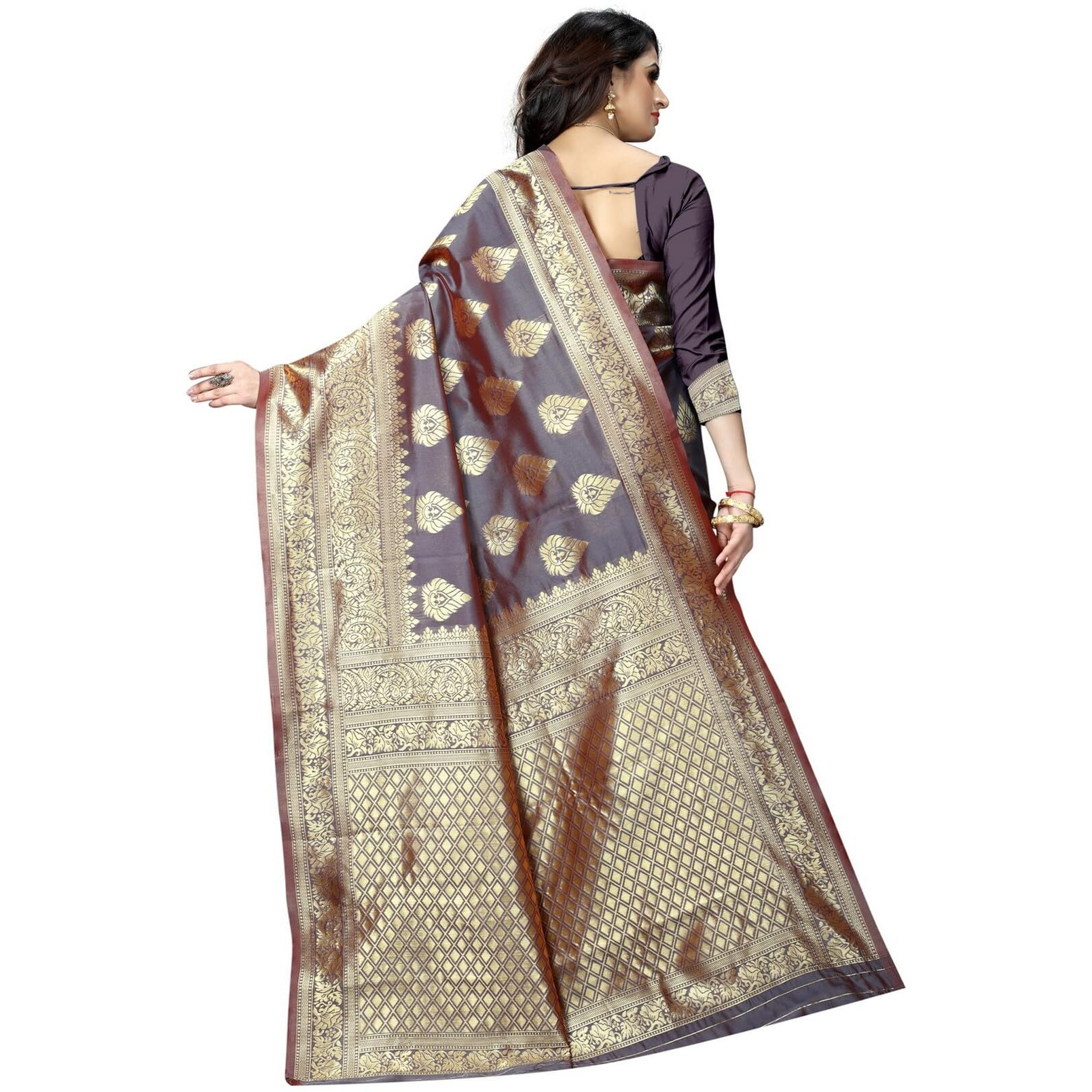 Sugathari Womens Banarasi Saree Pure Kanjivaram Silk Saree Soft new ladies 2023 Design Wear Pattu Sarees Latest Cotton Party Sari collections With Blouse Piece for Wedding sadi (SAM PARI-24 GREY)