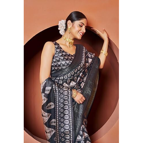 GRECIILOOKS Womens Jacquard Cotton Silk Saree (GL-S2376-BLACK)