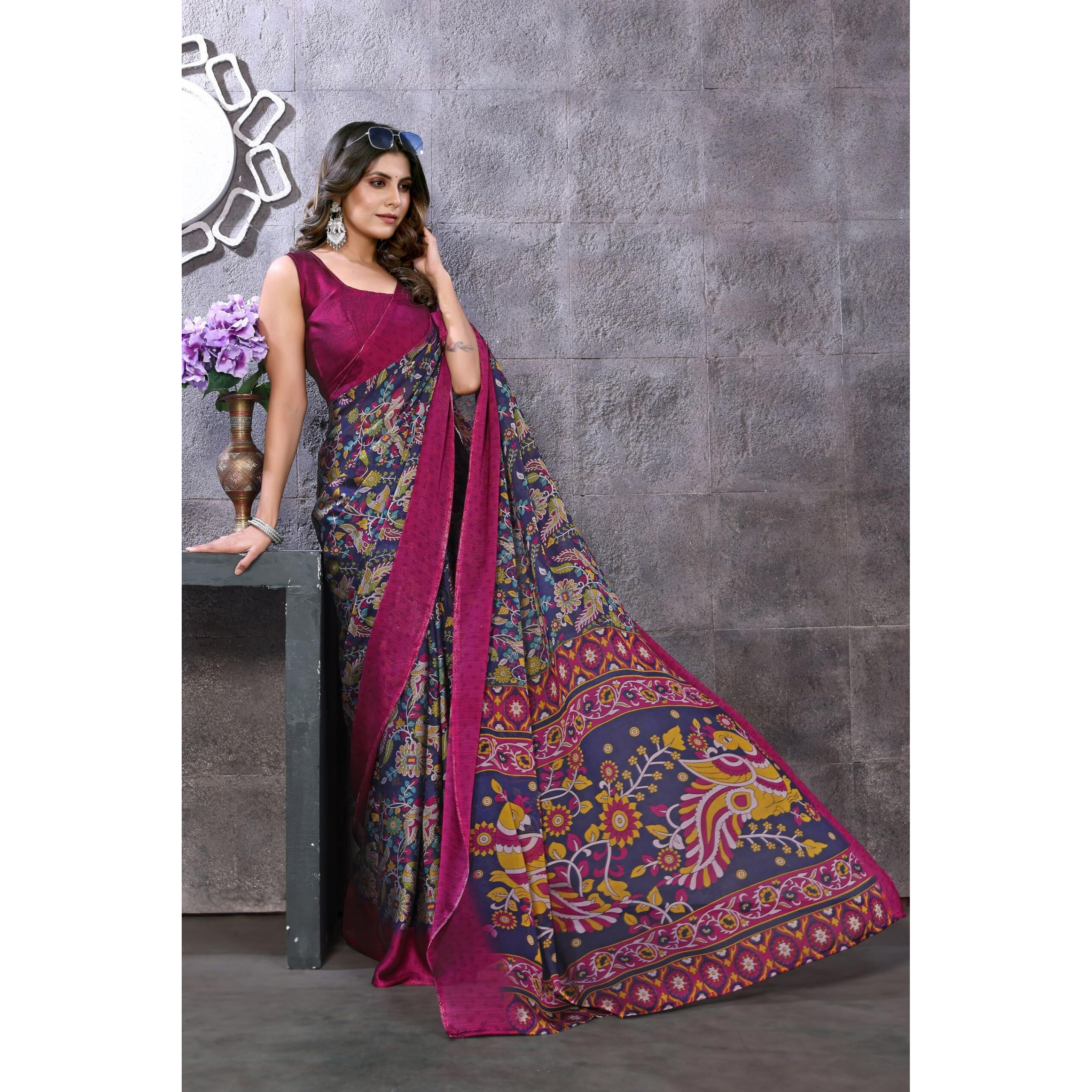 Yashika Womens Trendy Rangoli Chiffon Purple Color Saree with Blouse Material(UMIKA PURPLE)