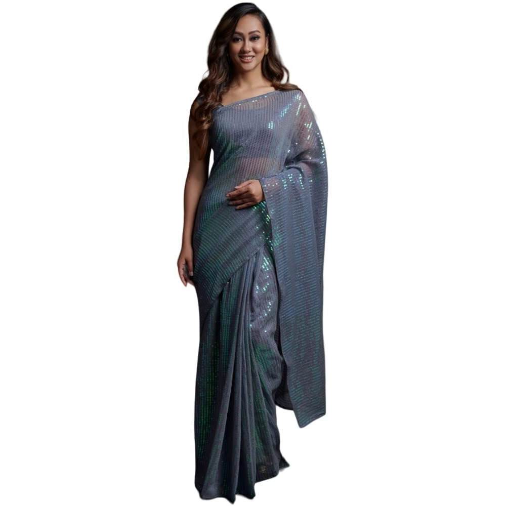 Regolith Designer Sarees Womens Jacquard Polyester Saree (Sequence_Collection_Grey)