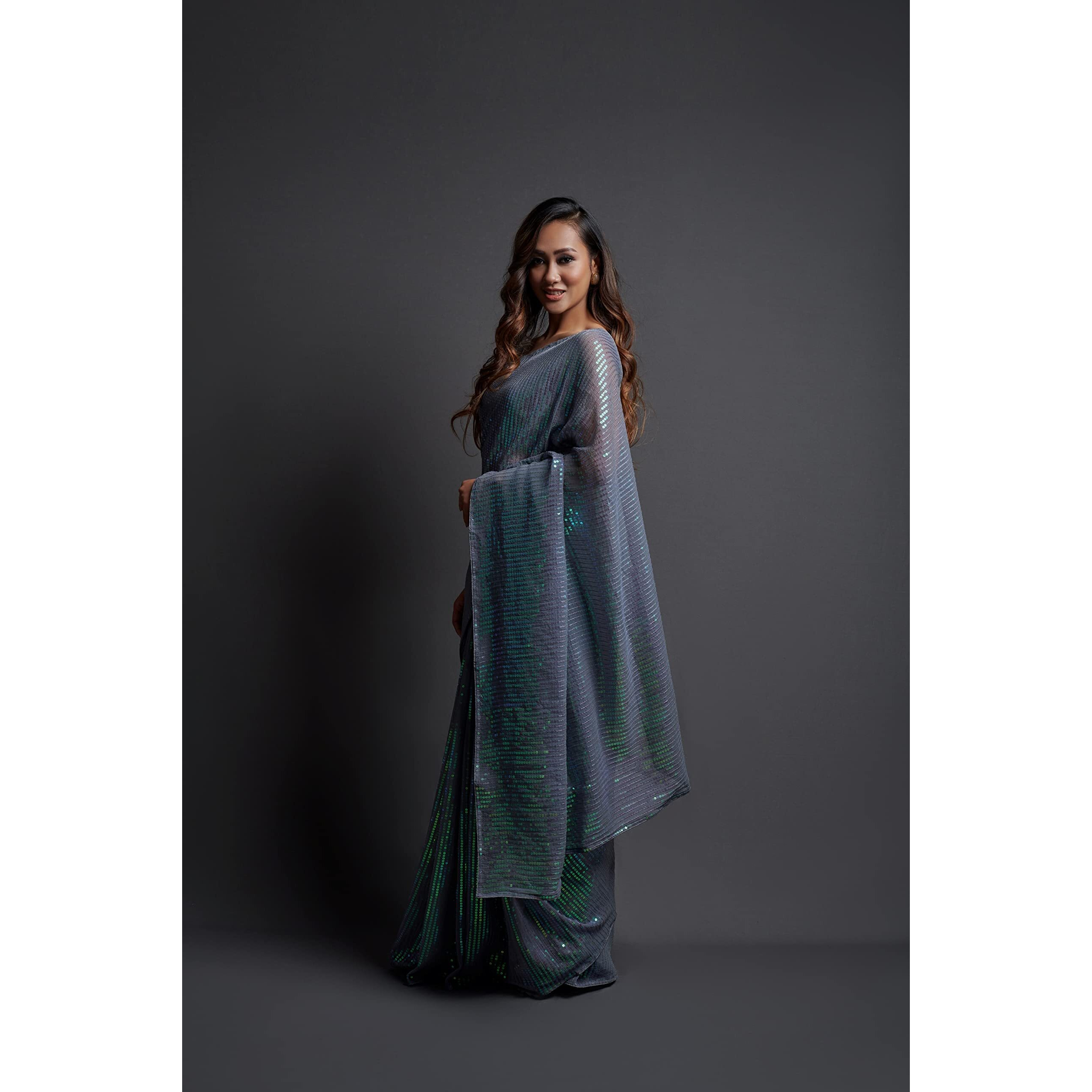 Regolith Designer Sarees Womens Jacquard Polyester Saree (Sequence_Collection_Grey)