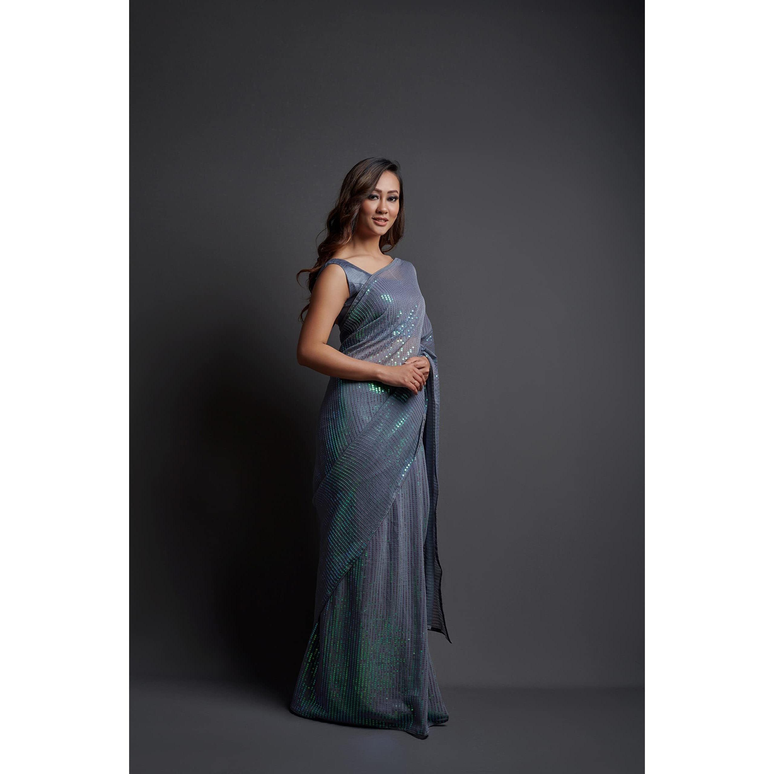 Regolith Designer Sarees Womens Jacquard Polyester Saree (Sequence_Collection_Grey)