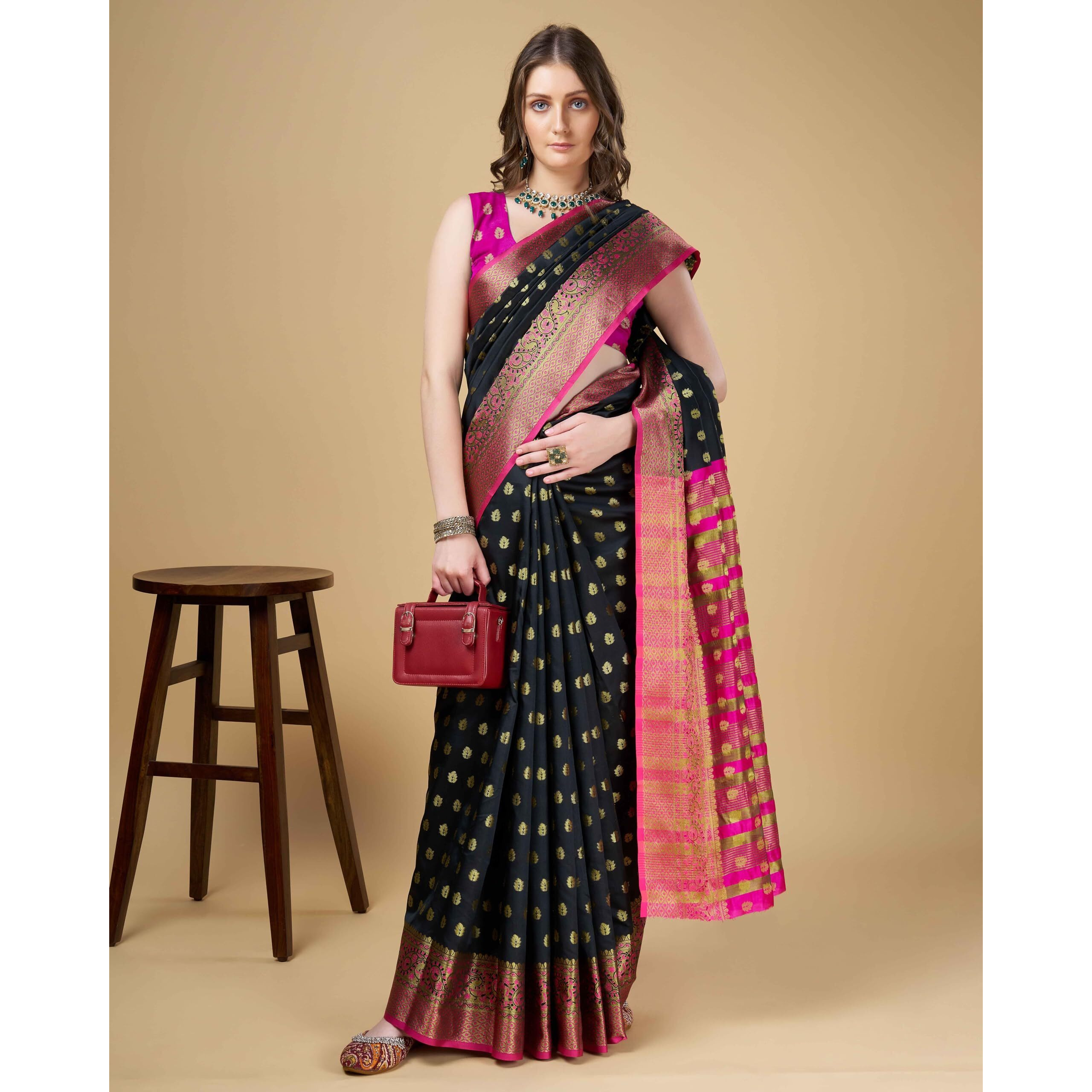 Sugathari Womens Banarasi Saree Pure Kanjivaram Silk Saree Soft new ladies 2023 Design Wear Pattu Sarees Latest Cotton Party Sari collections With Blouse Piece for Wedding sadi (SAM PARI S-6 BLACK)