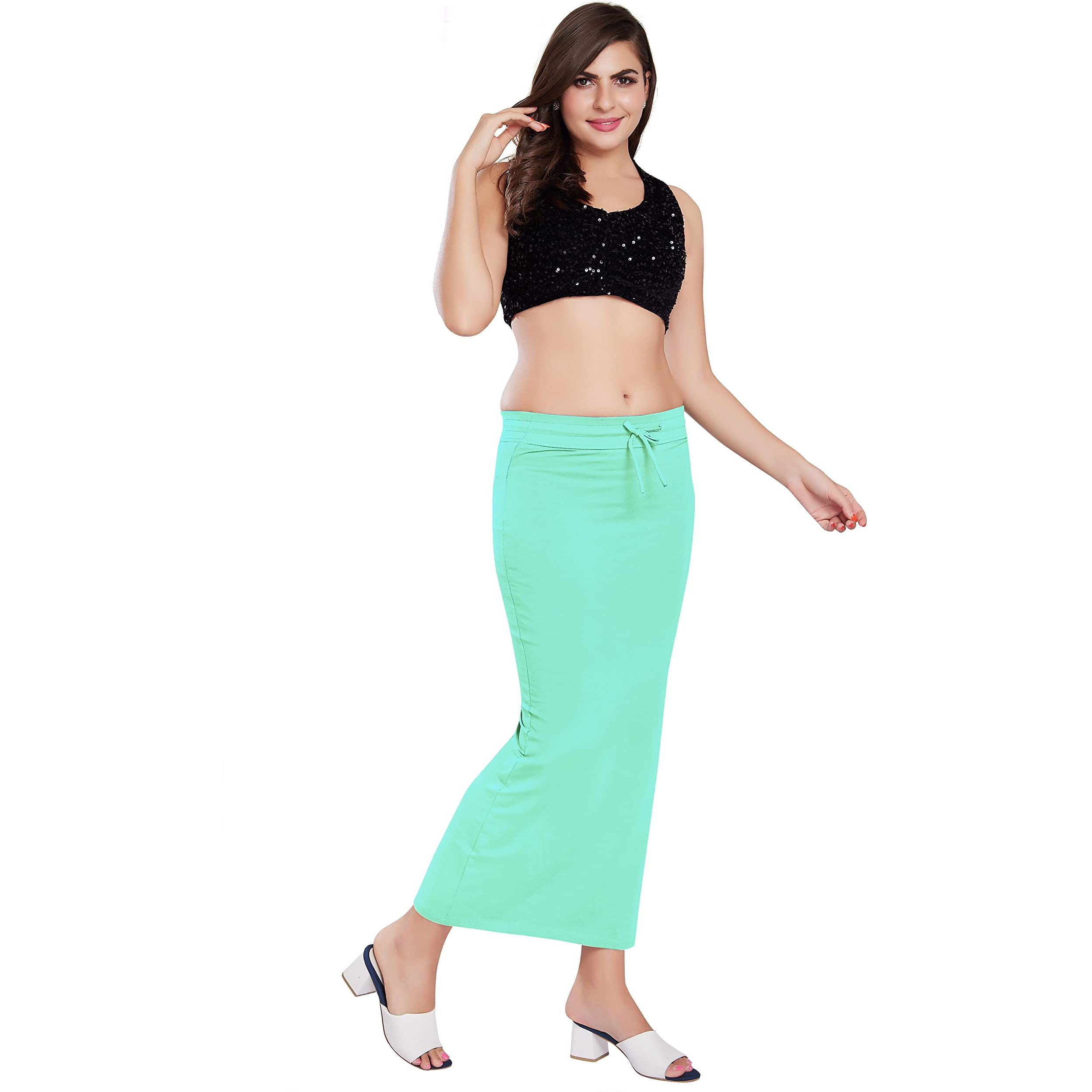 RANI SAAHIBA Womens Stretchy Slim Fishcut Petticoat Cotton Saree Shapewear(SHP58_S/M_Lt. Pista)