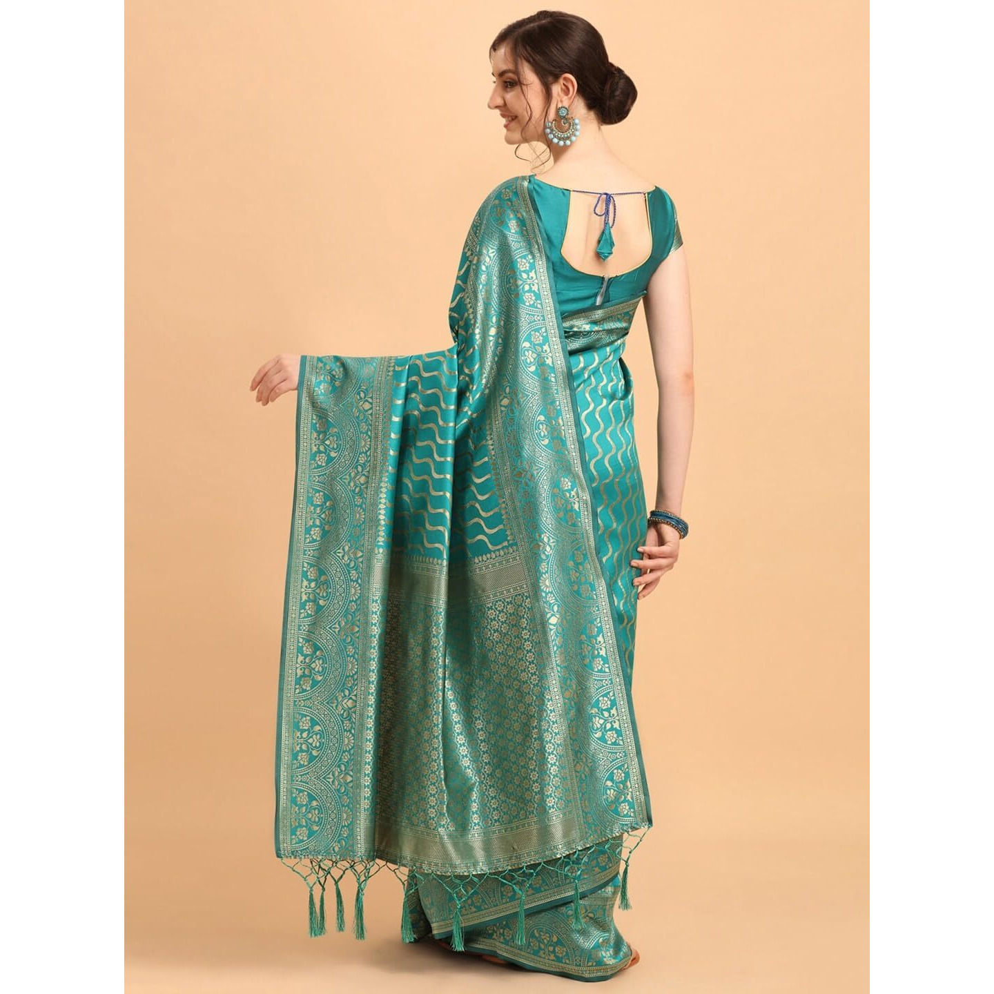 Leriya Fashion Womens Present Banarasi Silk Saree | Jacquard Rich Pallu Design | Golden saree for women | Cotton silk saree for women (Light Green)