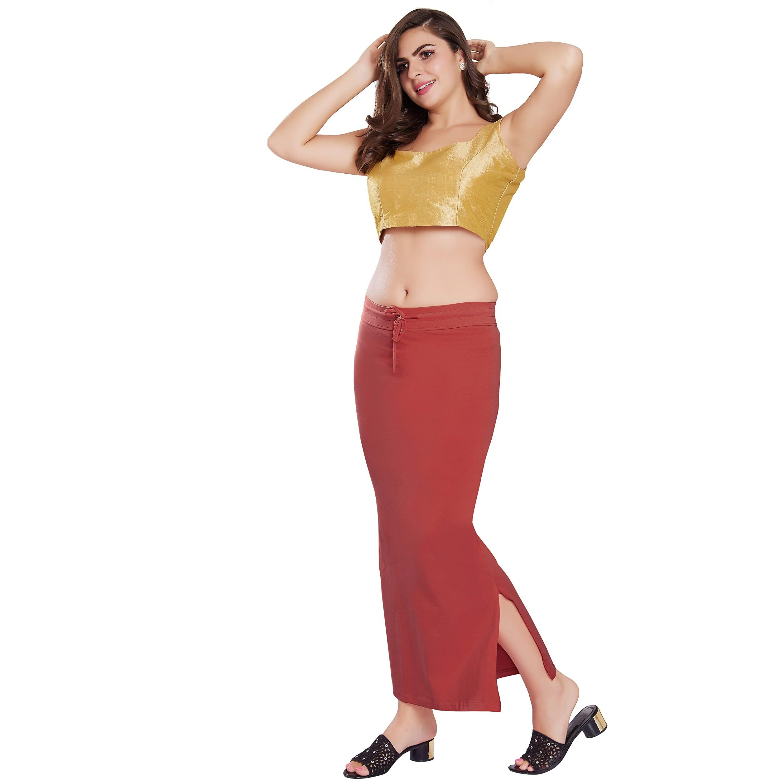 RANI SAAHIBA Womens Stretchy Slim Fishcut Petticoat Cotton Saree Shapewear(SHP67_2XL/3XL_Coral)