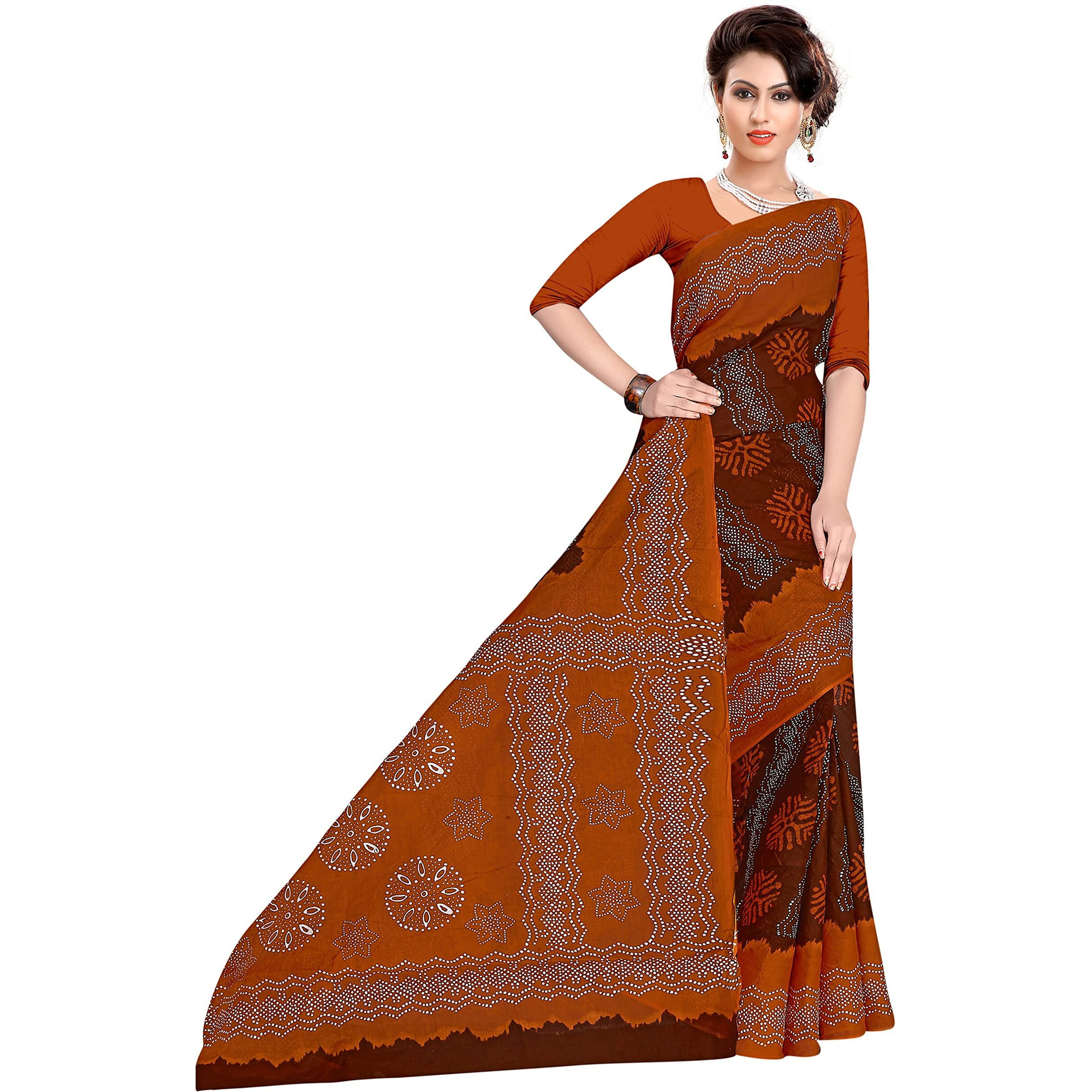 TAMAIRA FASHION Womens Plain Weave Pure Cotton Saree Without Blouse Piece (1856_Coffee)