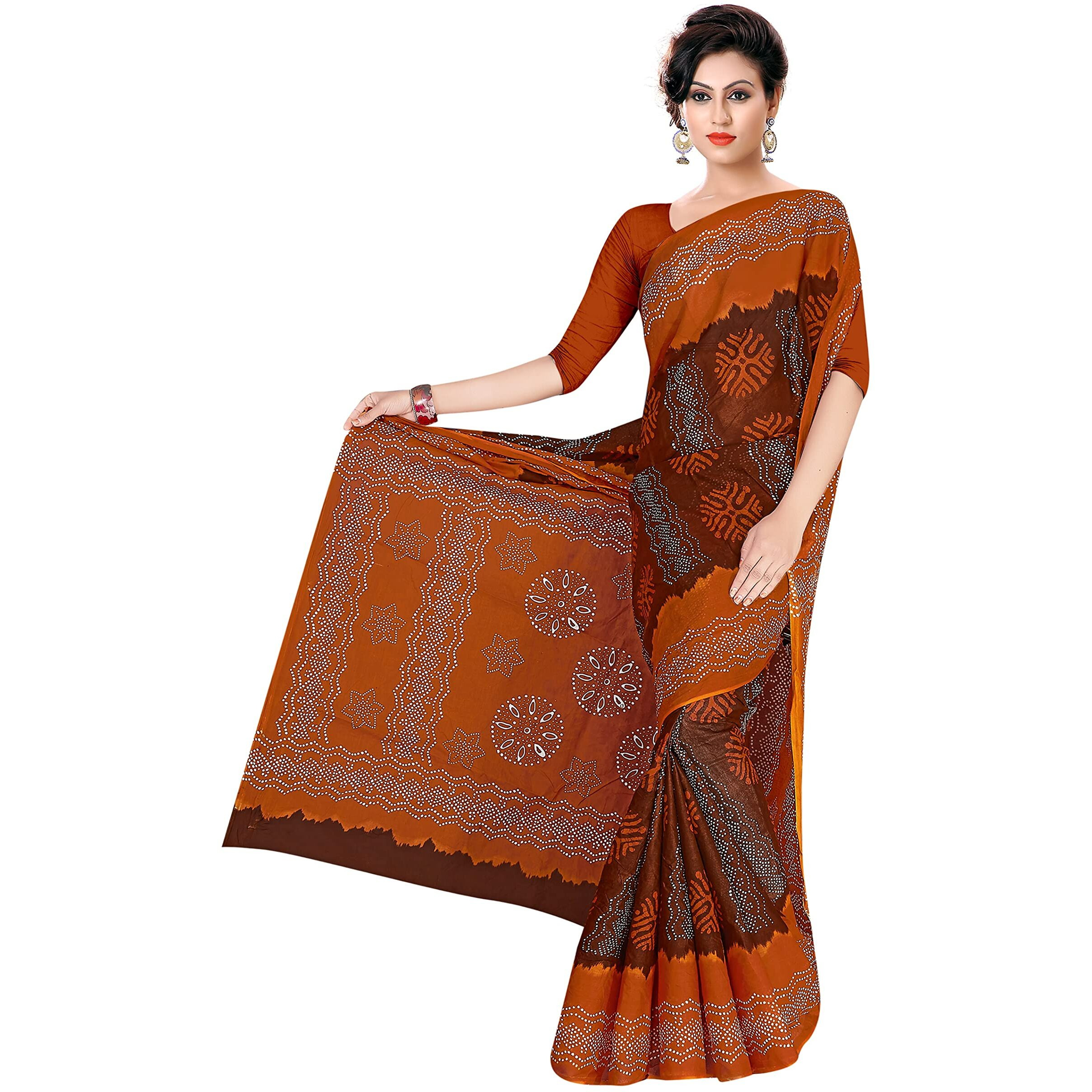 TAMAIRA FASHION Womens Plain Weave Pure Cotton Saree Without Blouse Piece (1856_Coffee)