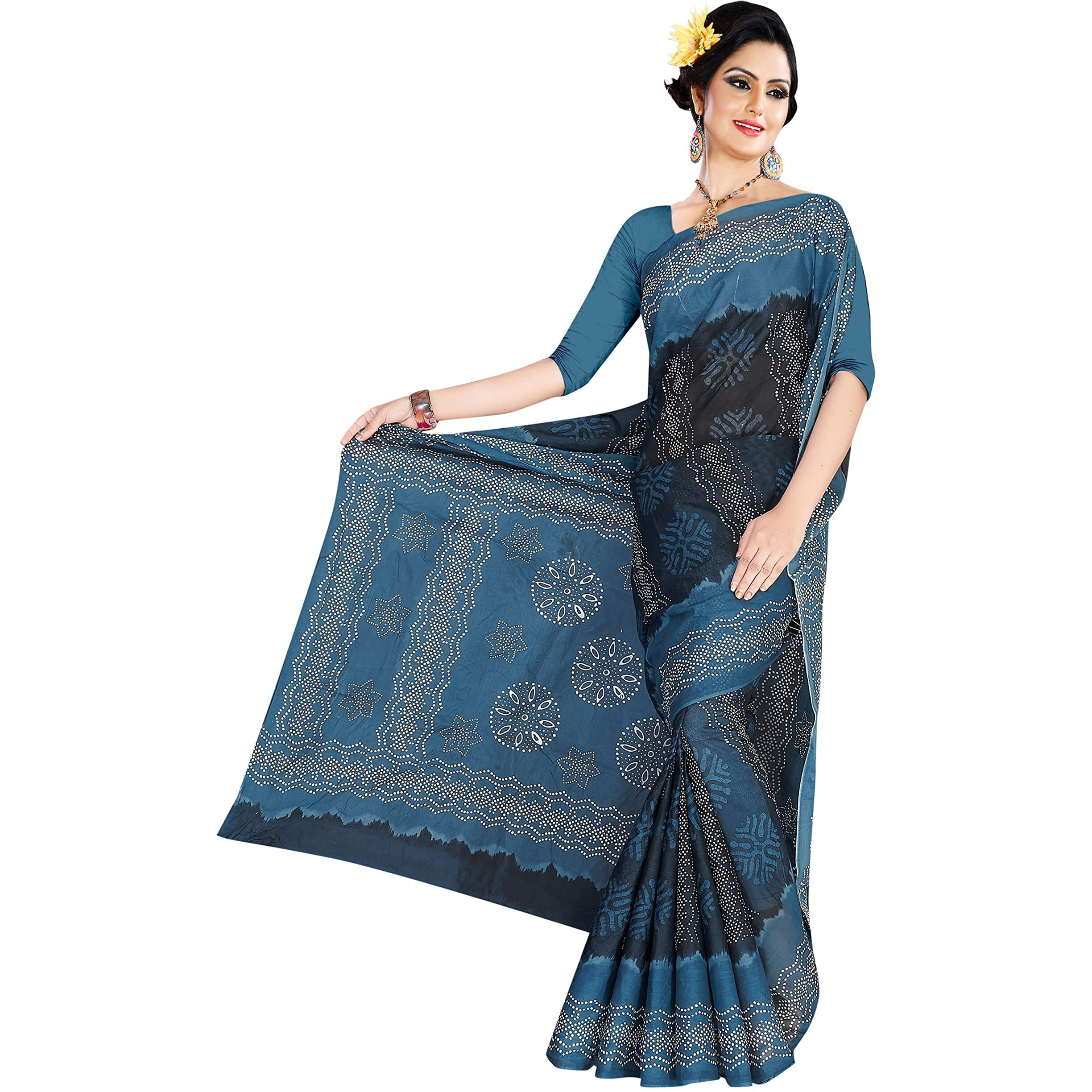 TAMAIRA FASHION Womens Plain Weave Pure Cotton Saree Without Blouse Piece(1856_DarkGrey)