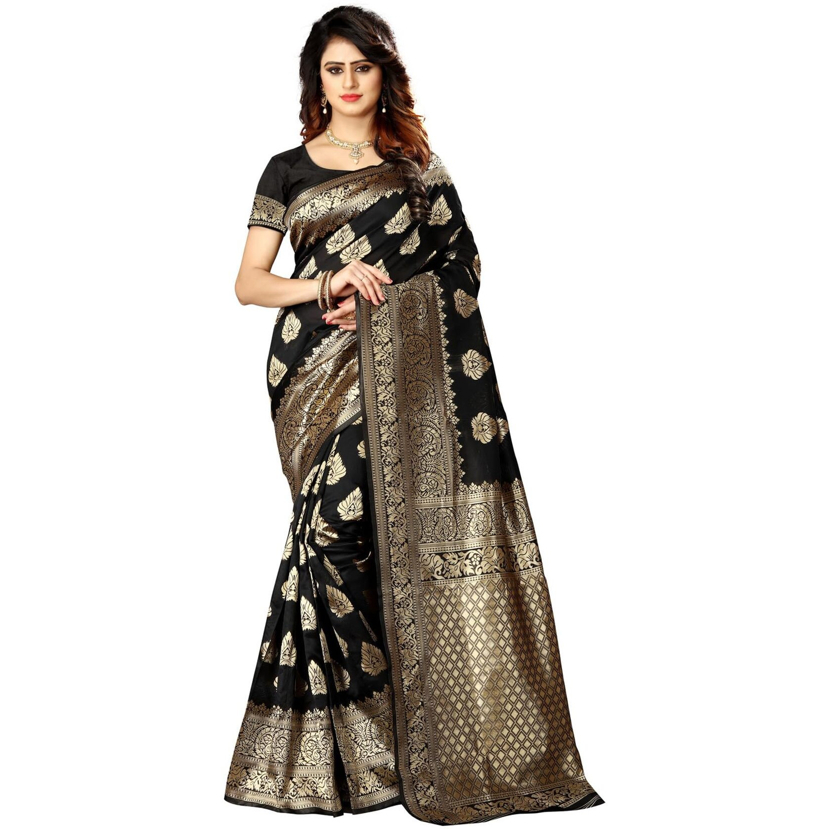 Sugathari Womens Banarasi Saree Pure Kanjivaram Silk Saree Soft new ladies 2023 Design Wear Pattu Sarees Latest Cotton Party Sari collections With Blouse Piece for Wedding sadi (SAM PARI-24 BLACK)