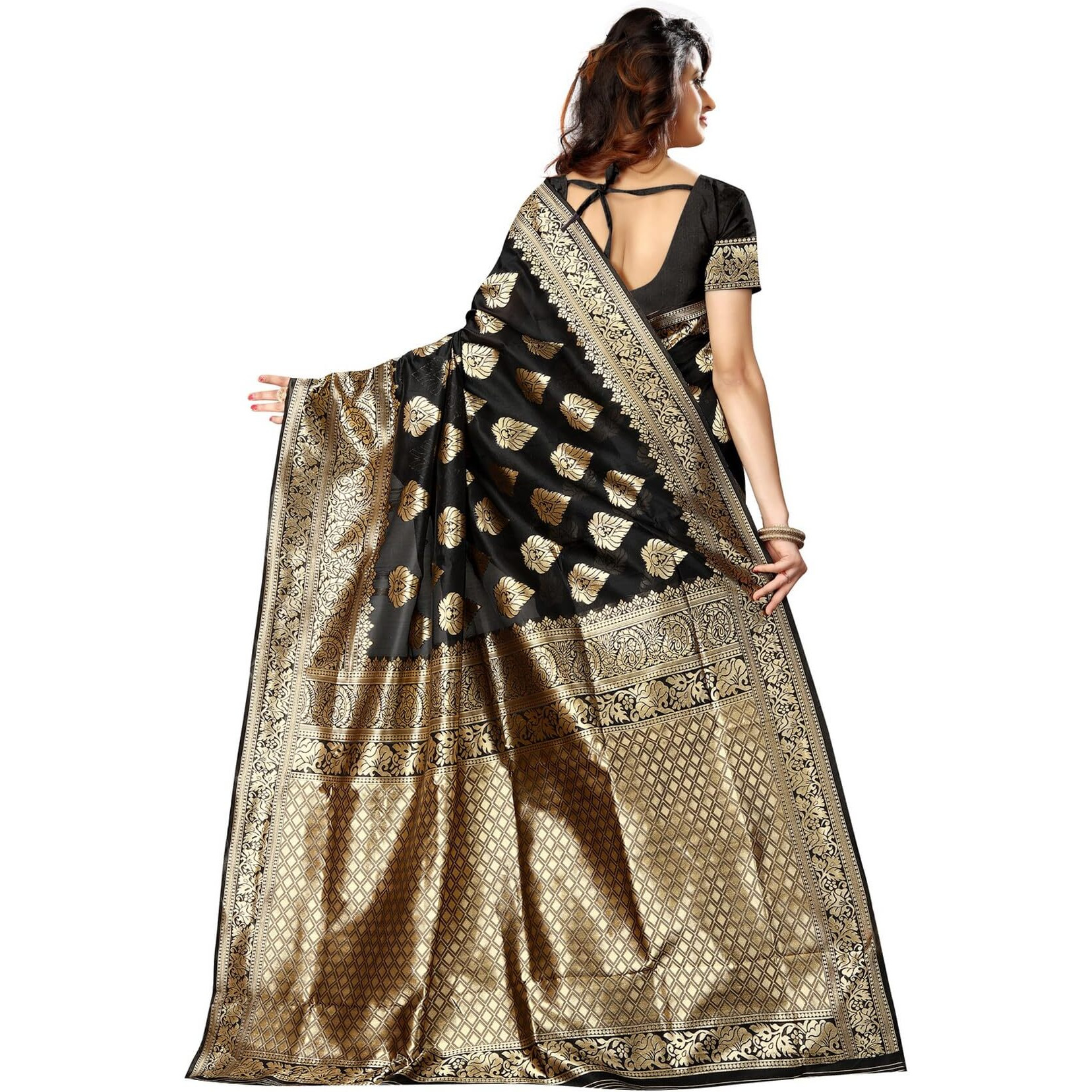 Sugathari Womens Banarasi Saree Pure Kanjivaram Silk Saree Soft new ladies 2023 Design Wear Pattu Sarees Latest Cotton Party Sari collections With Blouse Piece for Wedding sadi (SAM PARI-24 BLACK)