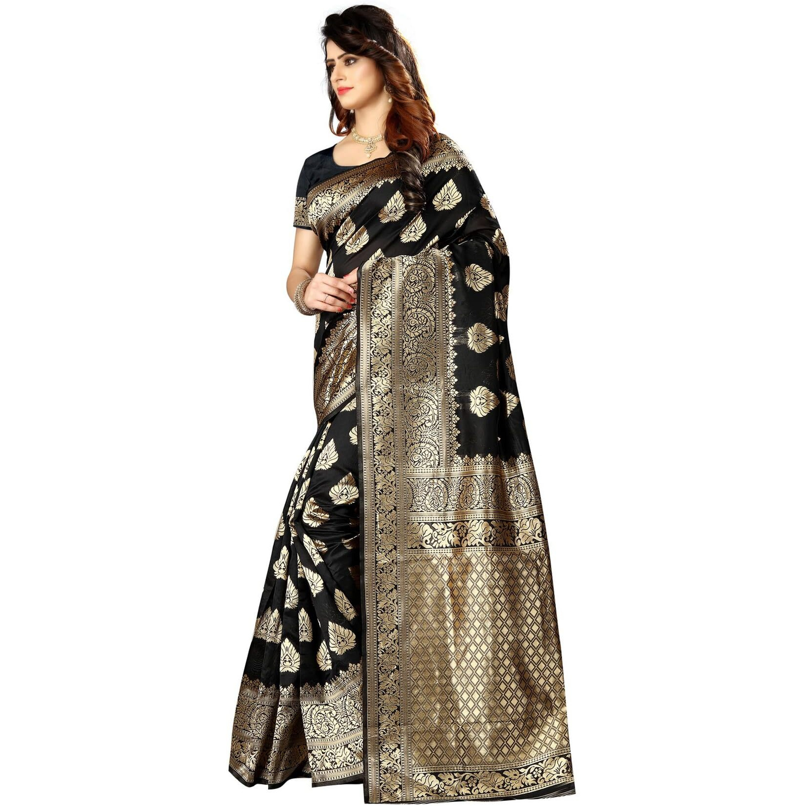 Sugathari Womens Banarasi Saree Pure Kanjivaram Silk Saree Soft new ladies 2023 Design Wear Pattu Sarees Latest Cotton Party Sari collections With Blouse Piece for Wedding sadi (SAM PARI-24 BLACK)