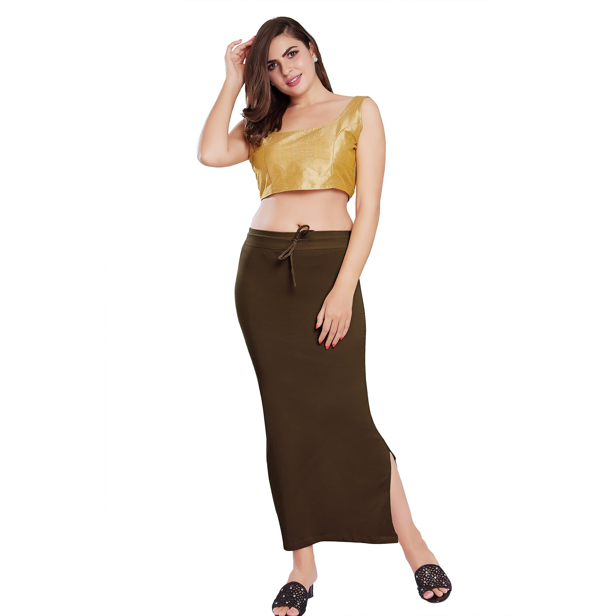 RANI SAAHIBA Womens Stretchy Slim Fishcut Petticoat Cotton Saree Shapewear(SHP68_2XL/3XL_Peanut)