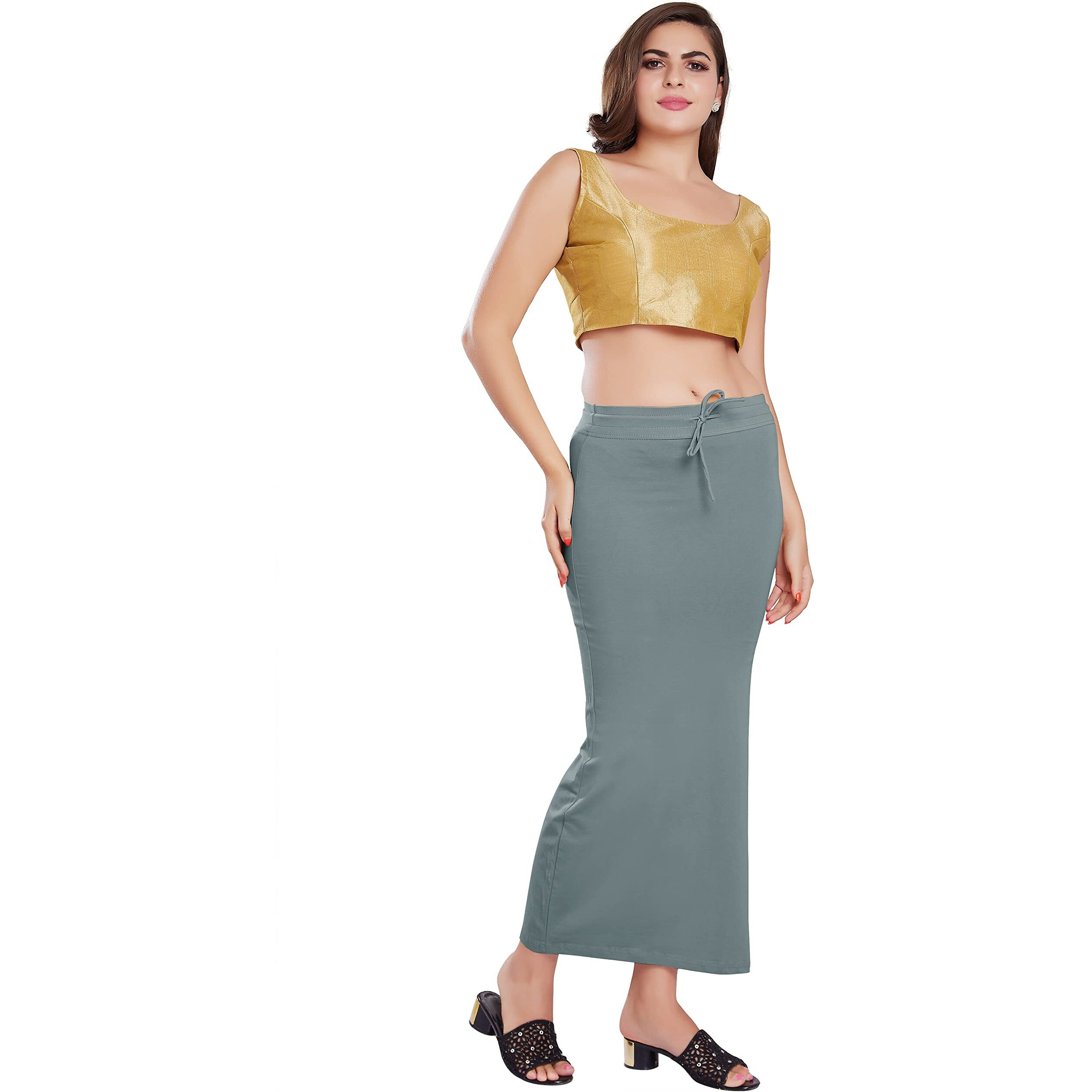 RANI SAAHIBA Womens Stretchy Slim Fishcut Petticoat Cotton Saree Shapewear(SHP66_2XL/3XL_Sky Grey)