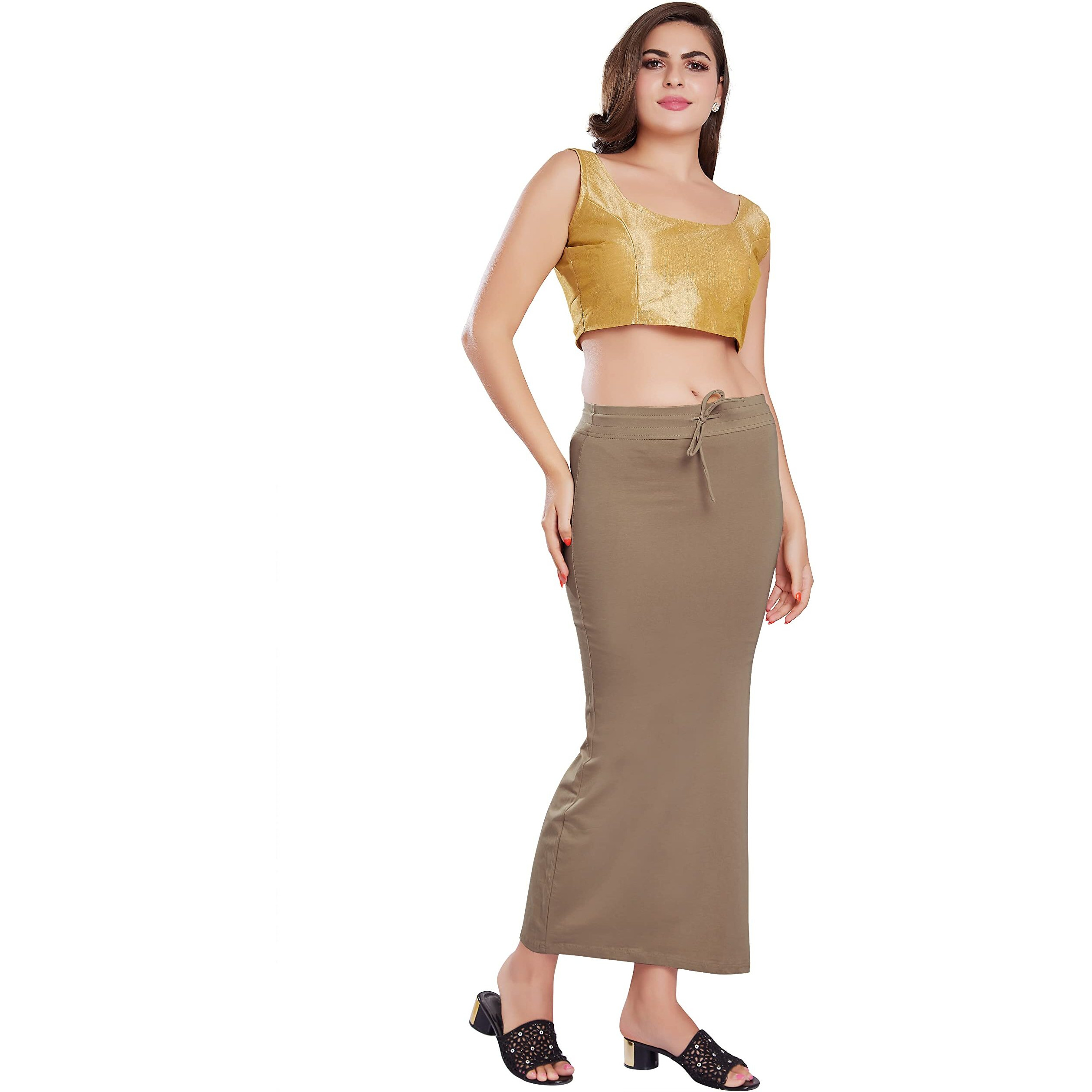RANI SAAHIBA Womens Stretchy Slim Fishcut Petticoat Cotton Saree Shapewear(SHP62_L/XL_Beige)
