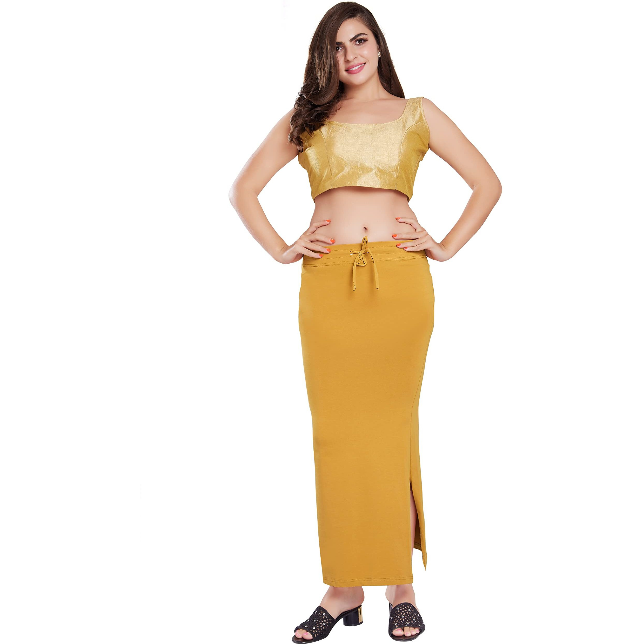RANI SAAHIBA Womens Stretchy Slim Fishcut Petticoat Cotton Shapewear(Dark Chiku_SHP18_S/M)