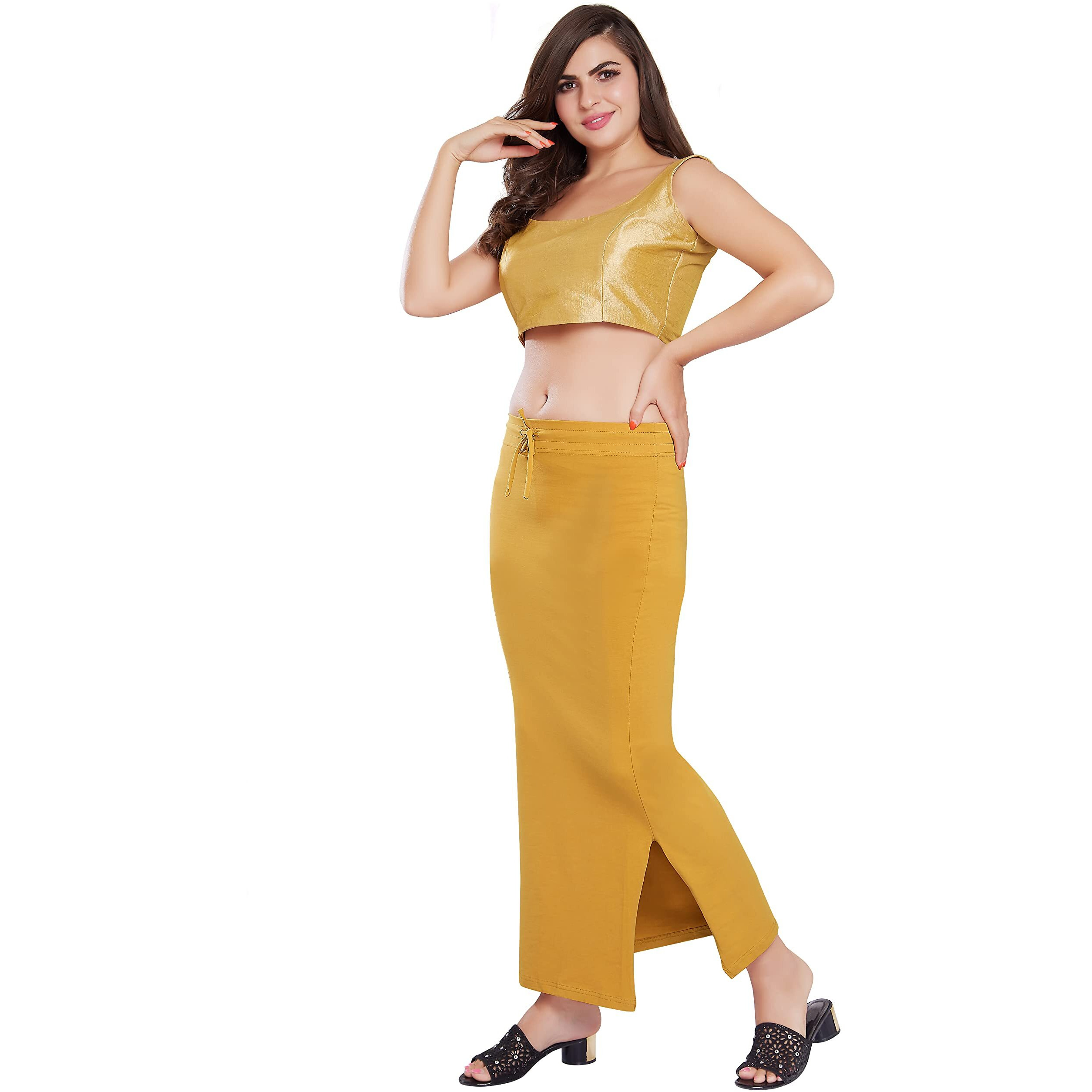 RANI SAAHIBA Womens Stretchy Slim Fishcut Petticoat Cotton Shapewear(Dark Chiku_SHP18_S/M)