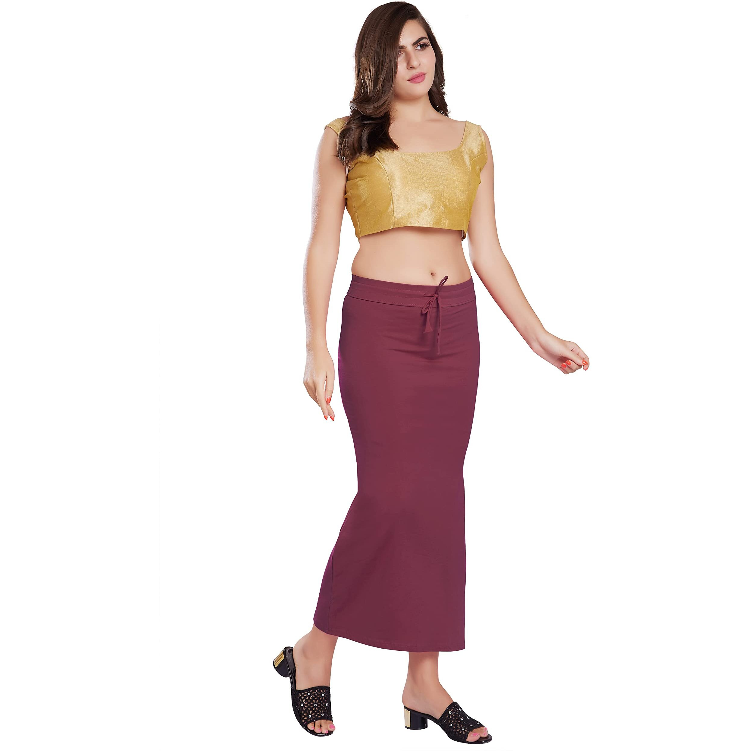 RANI SAAHIBA Womens Stretchy Slim Fishcut Petticoat Cotton Saree Shapewear(SHP70_L/XL_Plum)