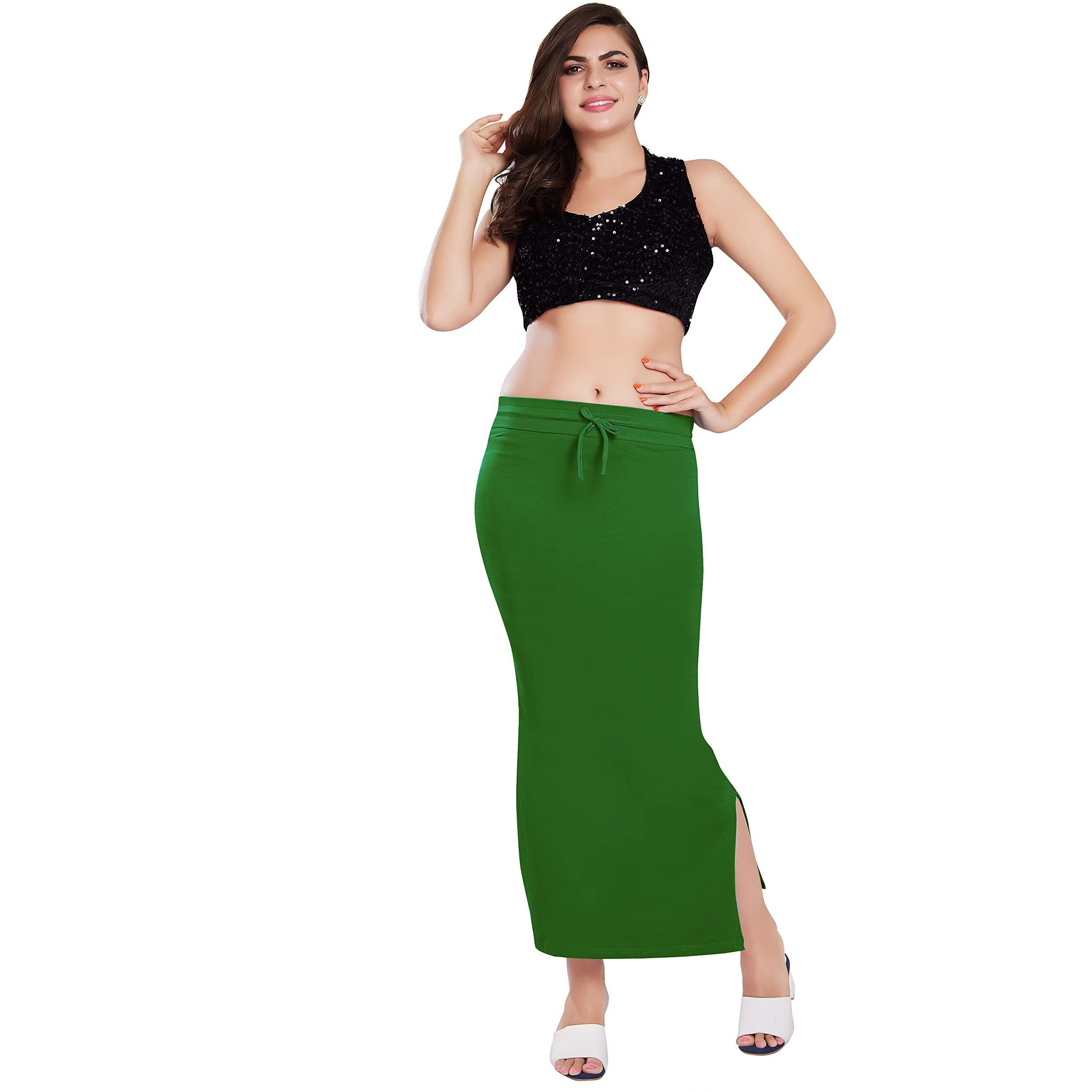RANI SAAHIBA Womens Stretchy Slim Fishcut Petticoat Cotton Saree Shapewear(SHP8_2XL/3XL_Olive Green)