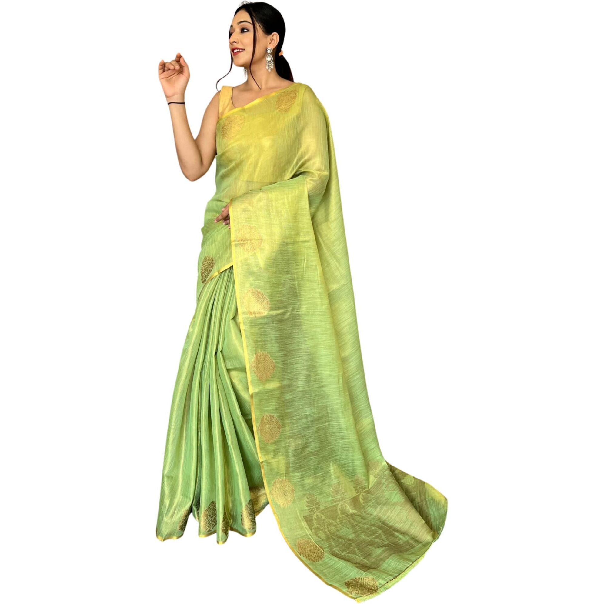 SGF11- Womens Kanjivaram Pure Tissue Silk Saree Golden Zari With Blouse Piece (Parrot)