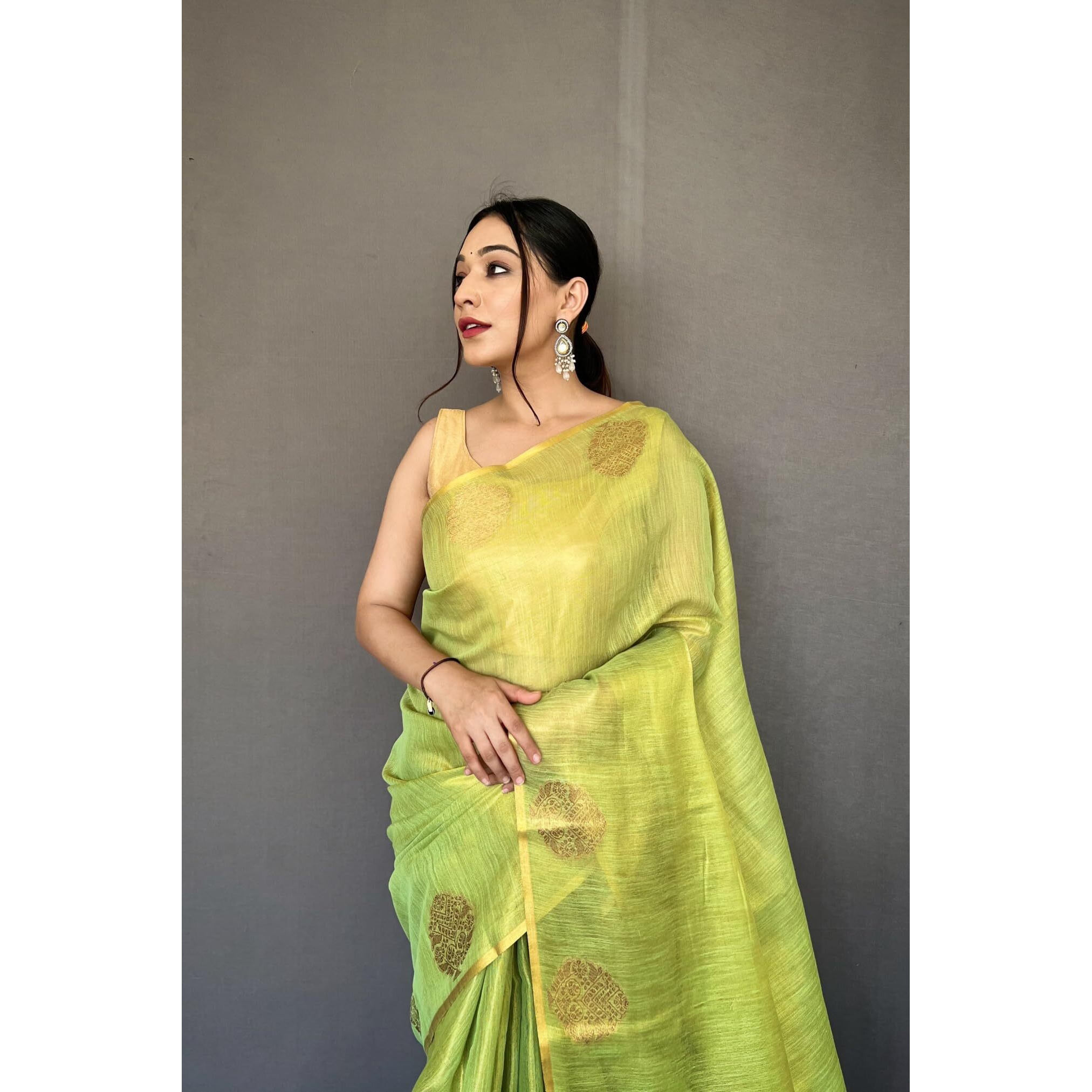SGF11- Womens Kanjivaram Pure Tissue Silk Saree Golden Zari With Blouse Piece (Parrot)