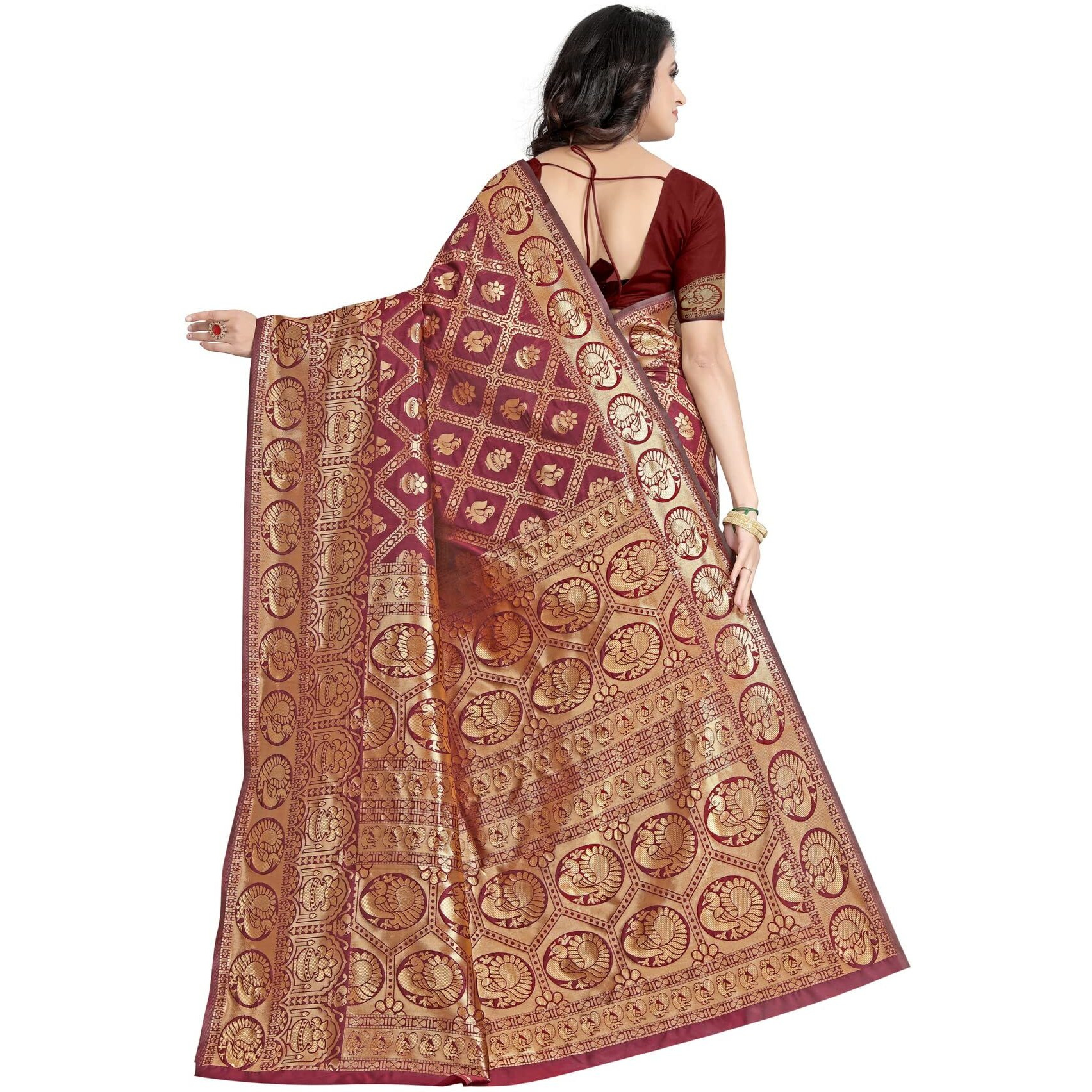 Sugathari Womens Banarasi Saree Pure Kanjivaram Silk Saree Soft new ladies 2023 Design Wear Pattu Sarees Latest Cotton Party Sari collections With Blouse Piece for Wedding sadi (SAM SAN 9017-MAROON)