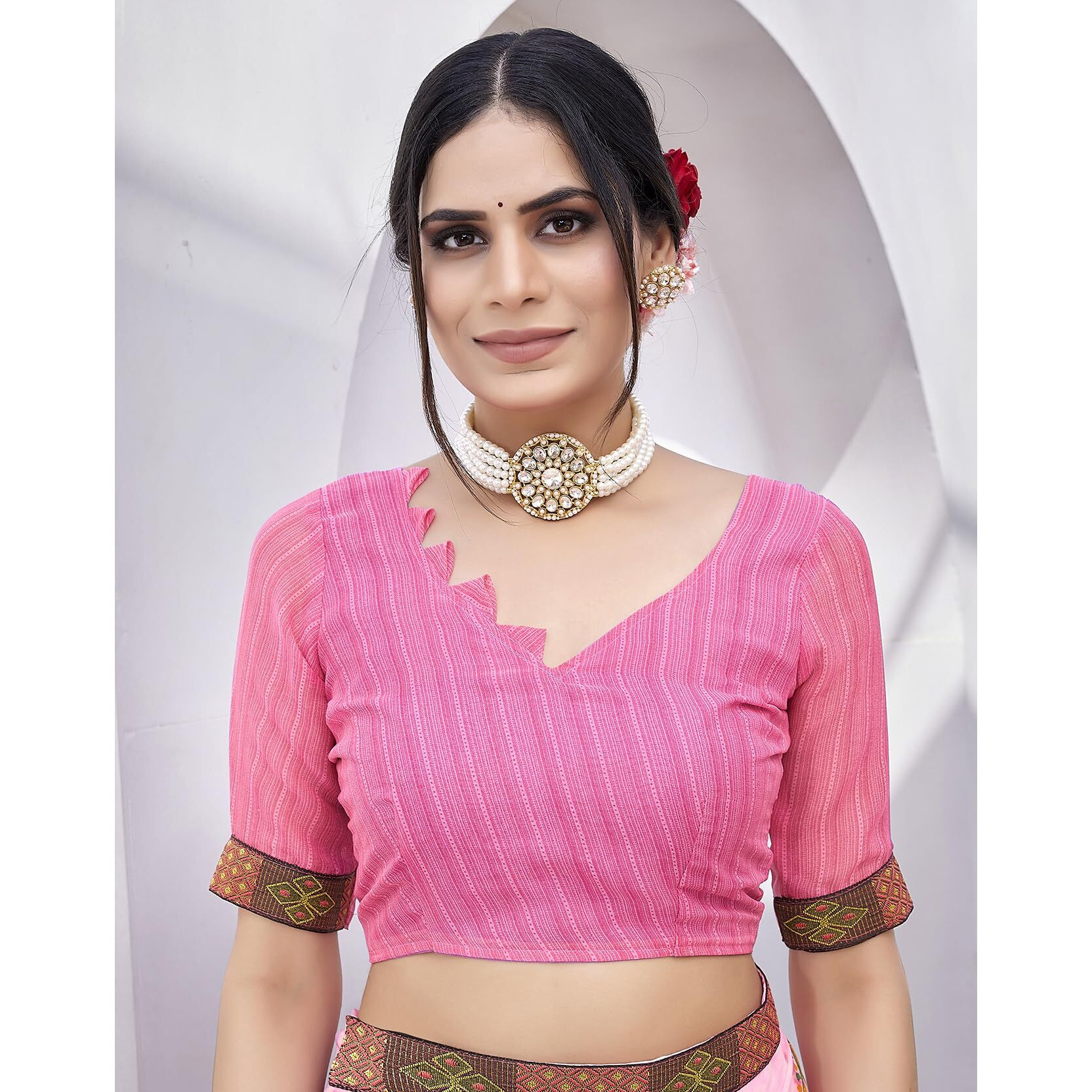 Yashika Womens Georgette Saree Printed Saree With Unstitched Blouse Material - Suitable For All Indian Occasions and Festivals (AZ-YS-OG-KAJUKATRI PINK)