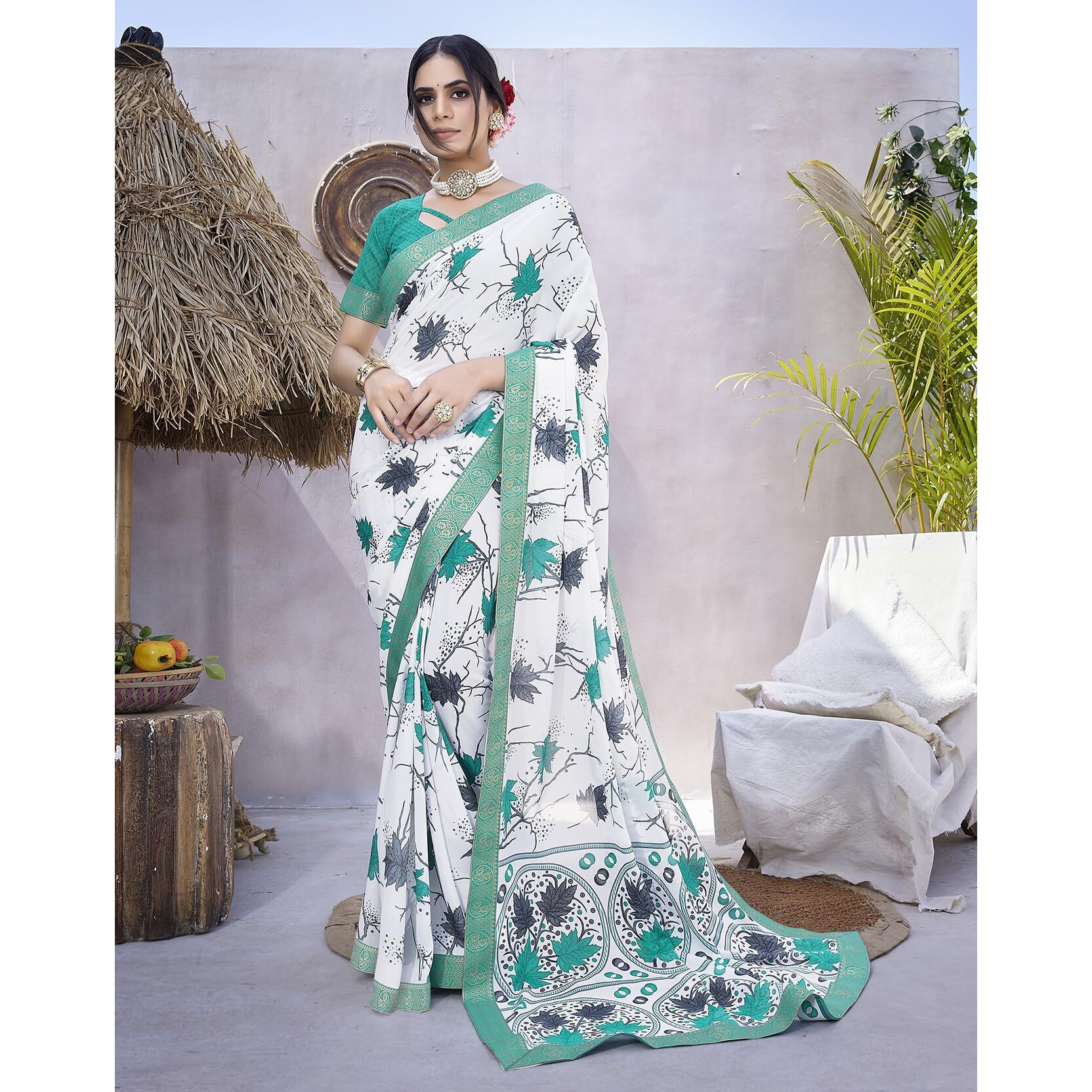 Yashika Womens Georgette Saree Printed Saree With Unstitched Blouse Material - Suitable For All Indian Occasions and Festivals (AZ-YS-OG-KANYA RAMA)