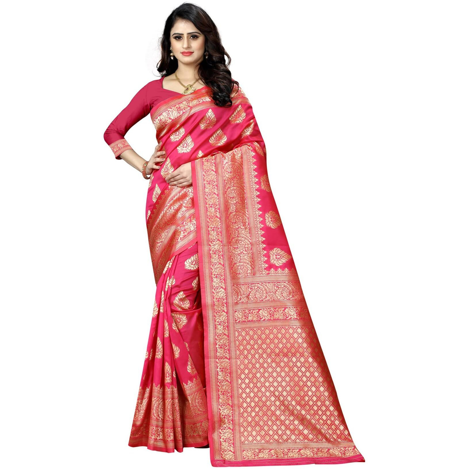 Sugathari Womens Banarasi Saree Pure Kanjivaram Silk Saree Soft new ladies 2023 Design Wear Pattu Sarees Latest Cotton Party Sari collections With Blouse Piece for Wedding sadi (SAM PARI-24 GAJRI)
