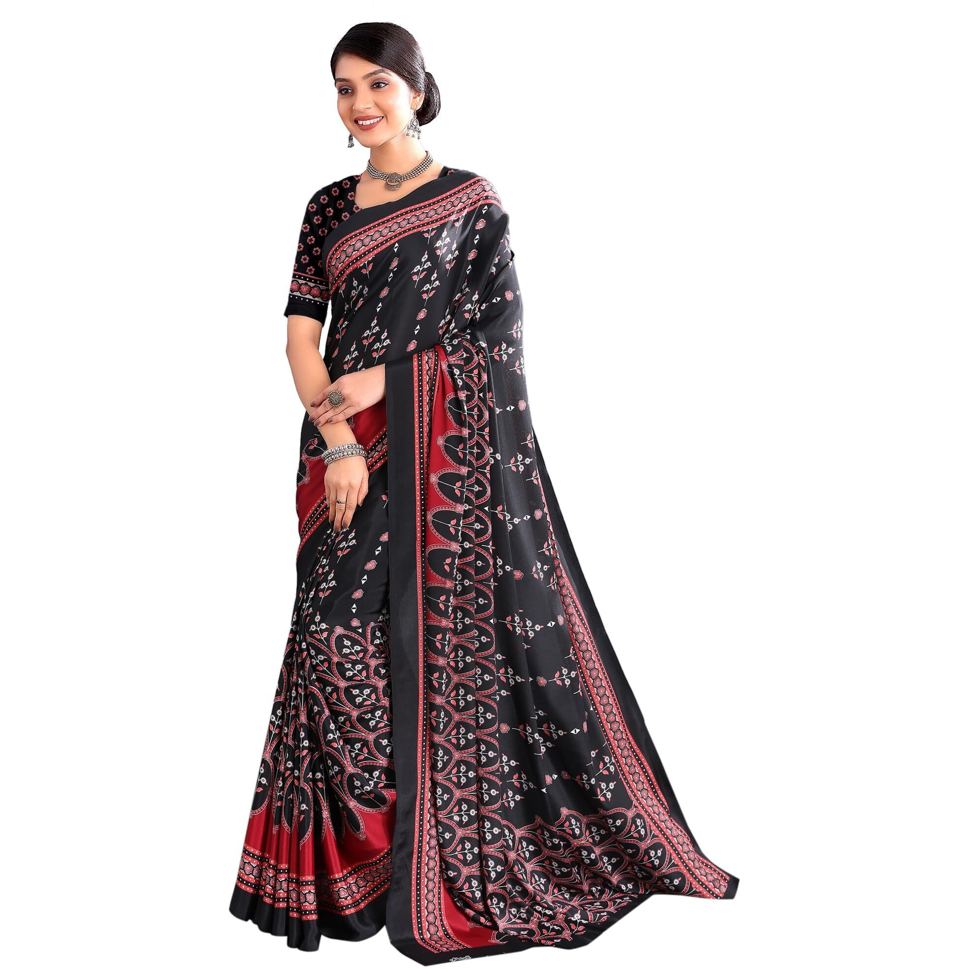 Jaanvi fashion Womens Ethnic Printed Crepe Silk Saree with Blouse Piece