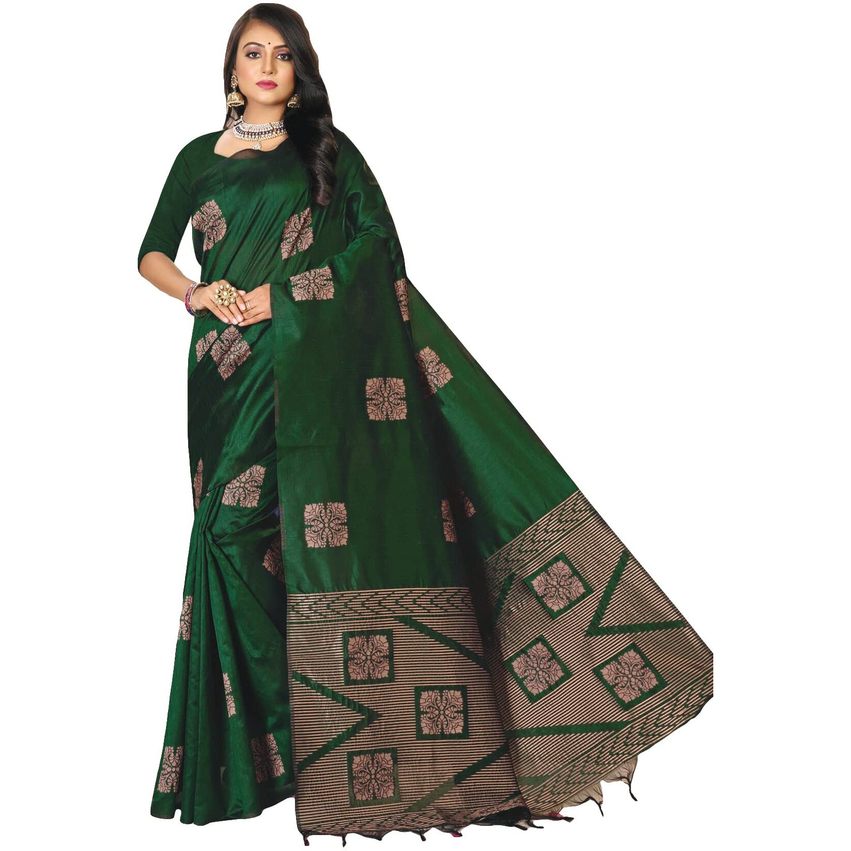 Pujia Mills Womens Banarasi Jacquard Silk Saree with Rich Pallu
