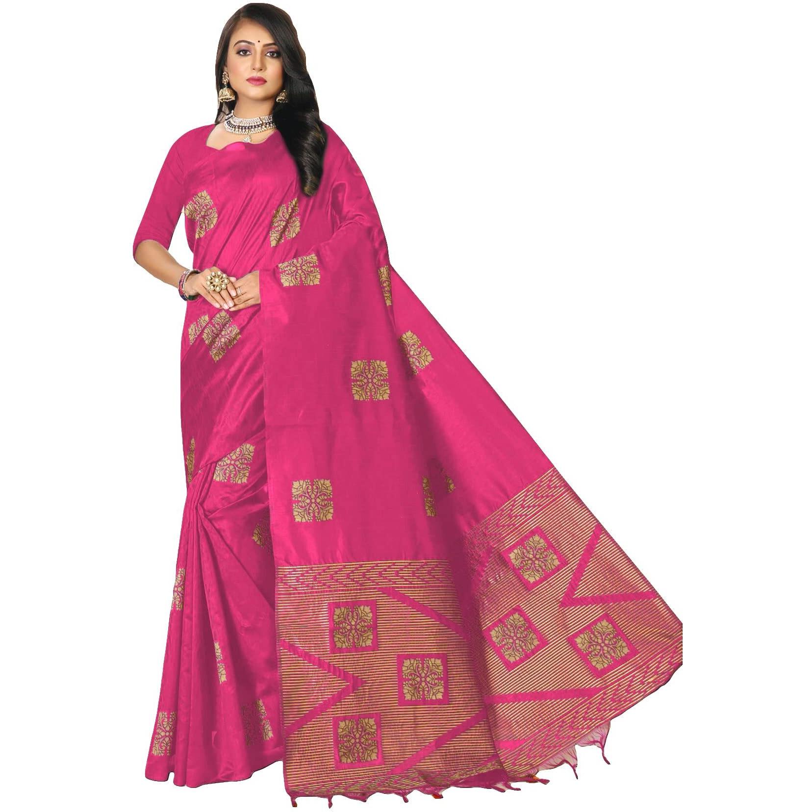 Pujia Mills Womens Banarasi Jacquard Silk Saree with Rich Pallu