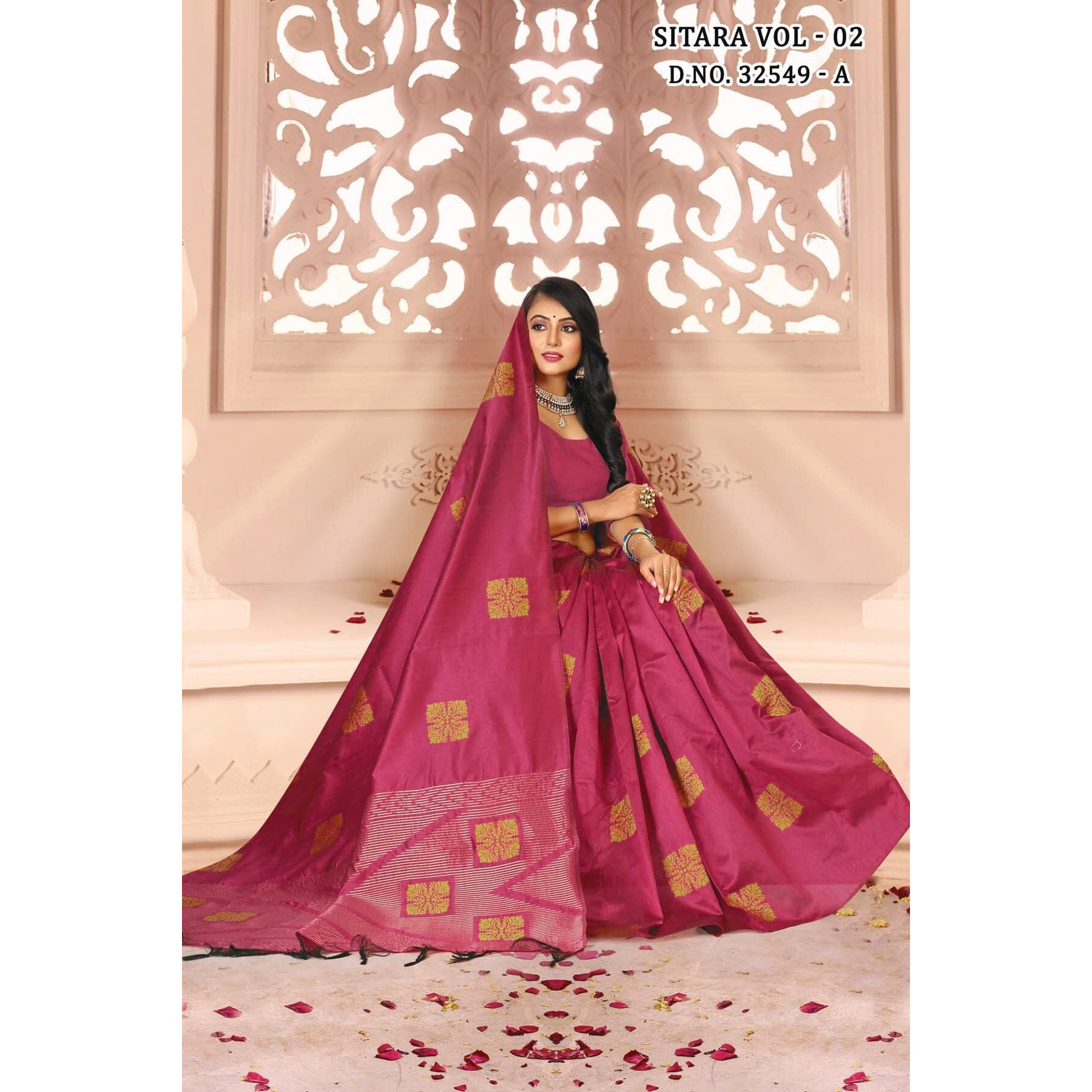 Pujia Mills Womens Banarasi Jacquard Silk Saree with Rich Pallu