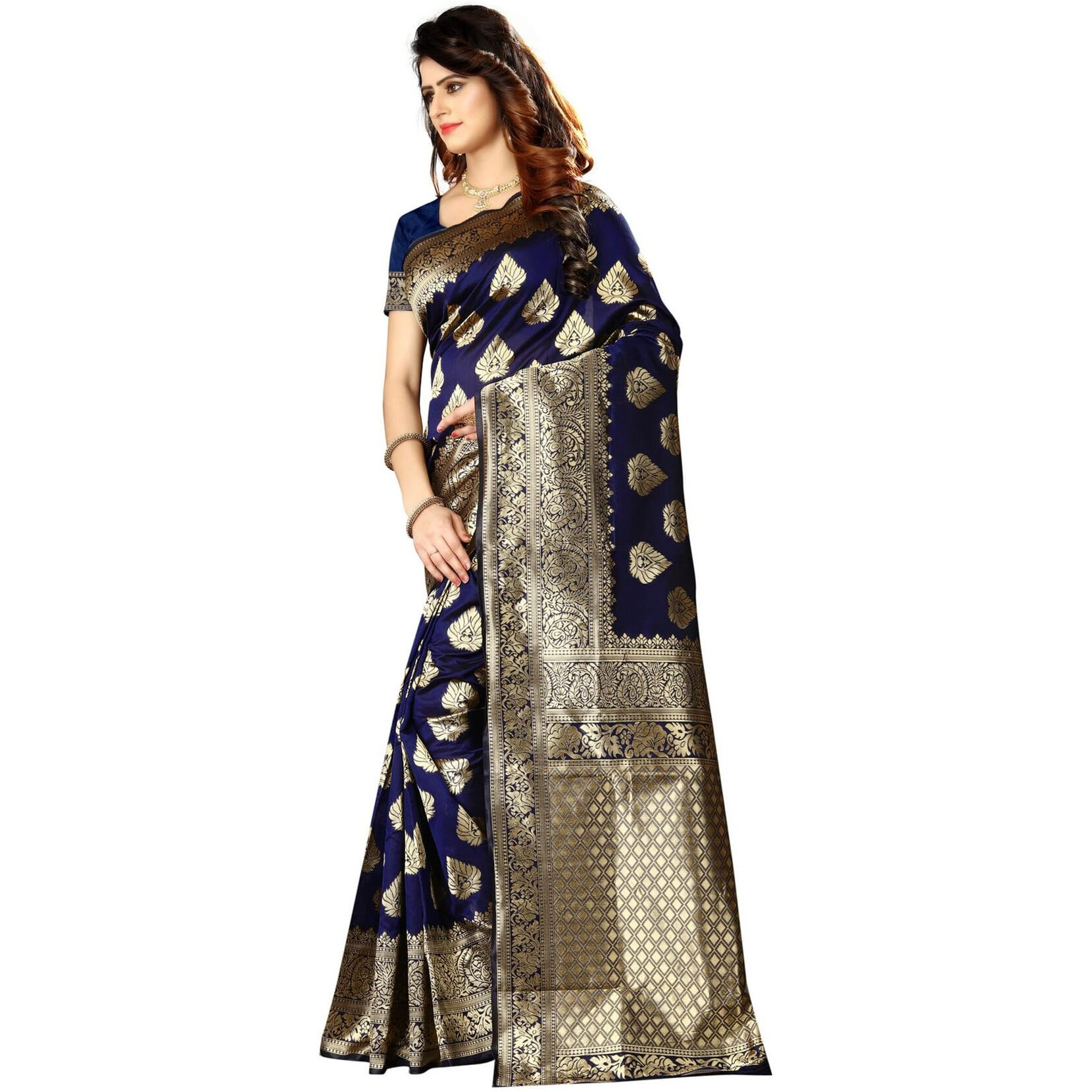 Sugathari Womens Banarasi Saree Pure Kanjivaram Silk Saree Soft new ladies 2023 Design Wear Pattu Sarees Latest Cotton Party Sari collections With Blouse Piece for Wedding sadi (SAM PARI-24 N.BLUE)