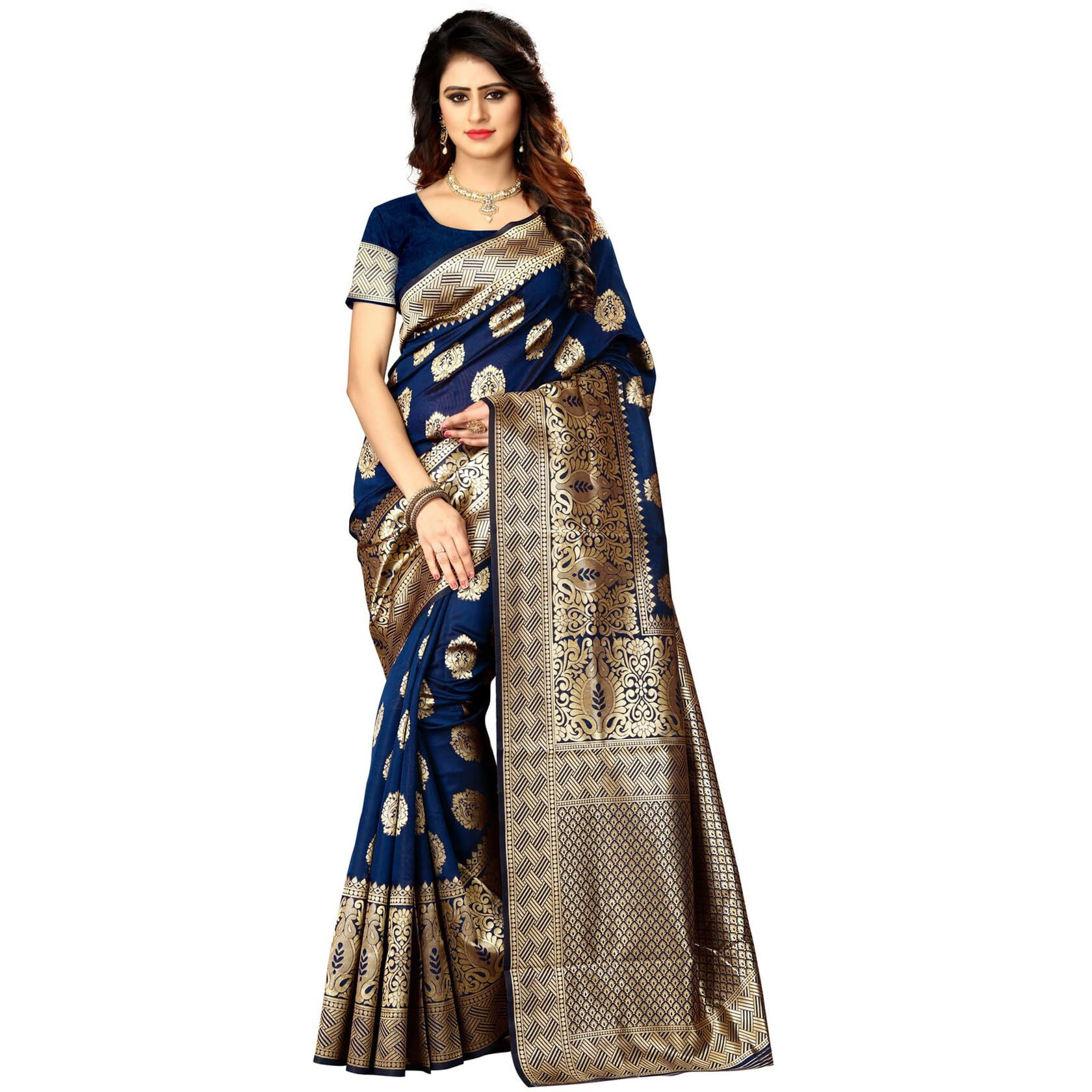 Sugathari Womens Banarasi Saree Pure Kanjivaram Silk Saree Soft new ladies 2023 Design Wear Pattu Sarees Latest Cotton Party Sari collections With Blouse Piece for Wedding sadi (SAM PARI-20-N BLUE)