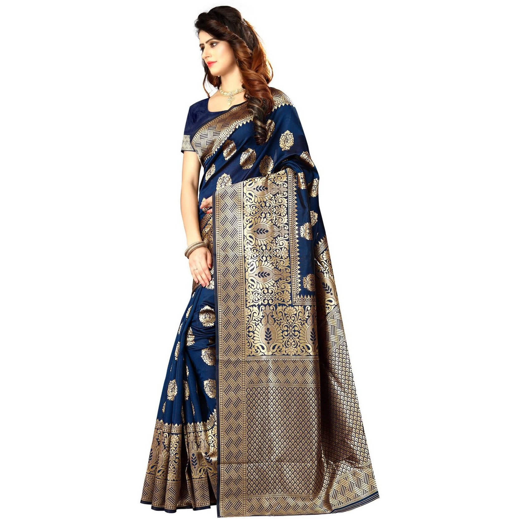 Sugathari Womens Banarasi Saree Pure Kanjivaram Silk Saree Soft new ladies 2023 Design Wear Pattu Sarees Latest Cotton Party Sari collections With Blouse Piece for Wedding sadi (SAM PARI-20-N BLUE)
