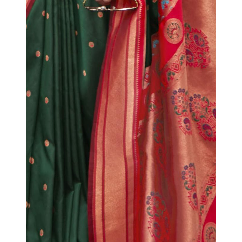 SIRIL Womens Silk Paithani Jacquard Saree With Unstitched Blouse Piece (3534S1228_Green)
