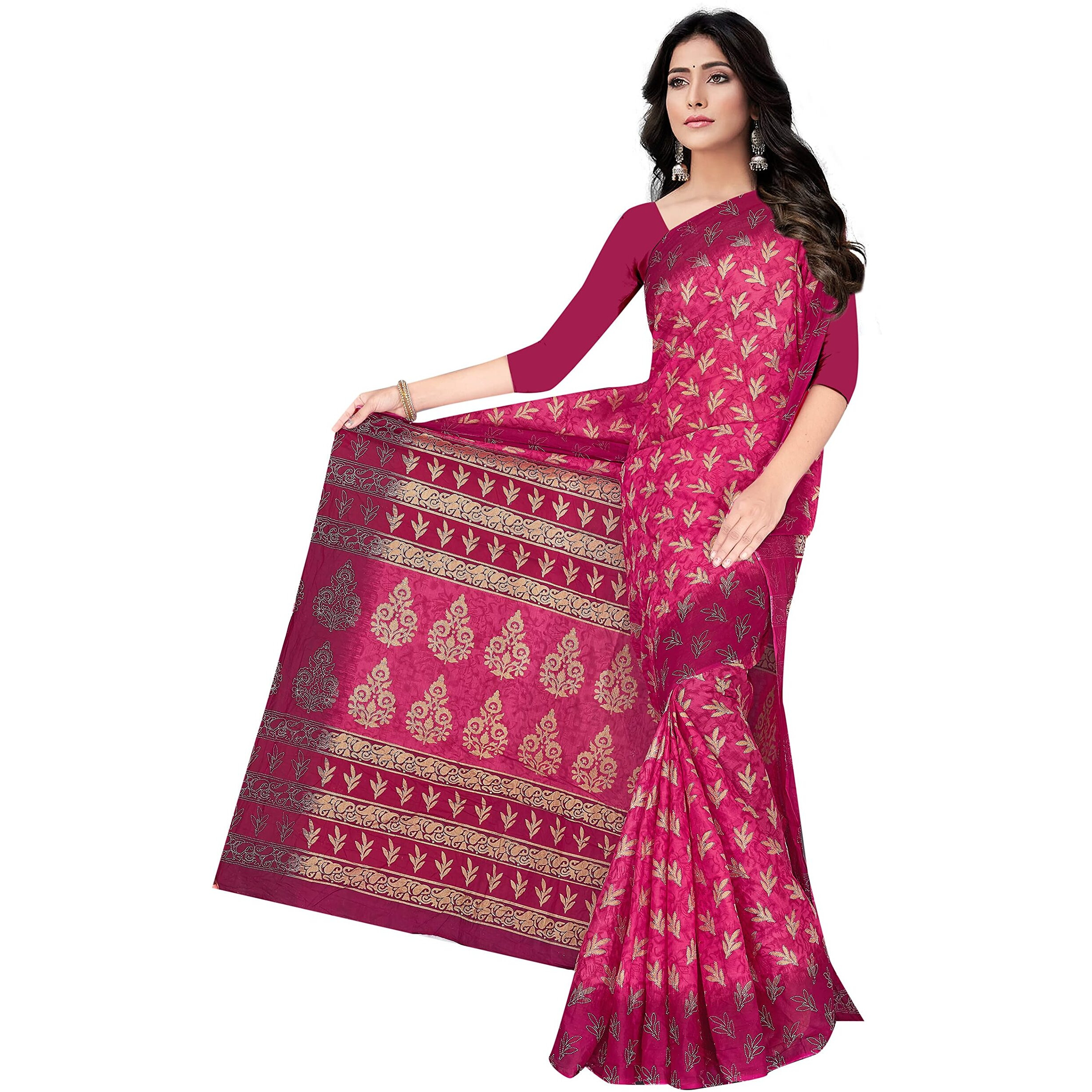 TAMAIRA FASHION Womens Plain Weave Pure Cotton Saree Without Blouse Piece(AB35_DarkPink)