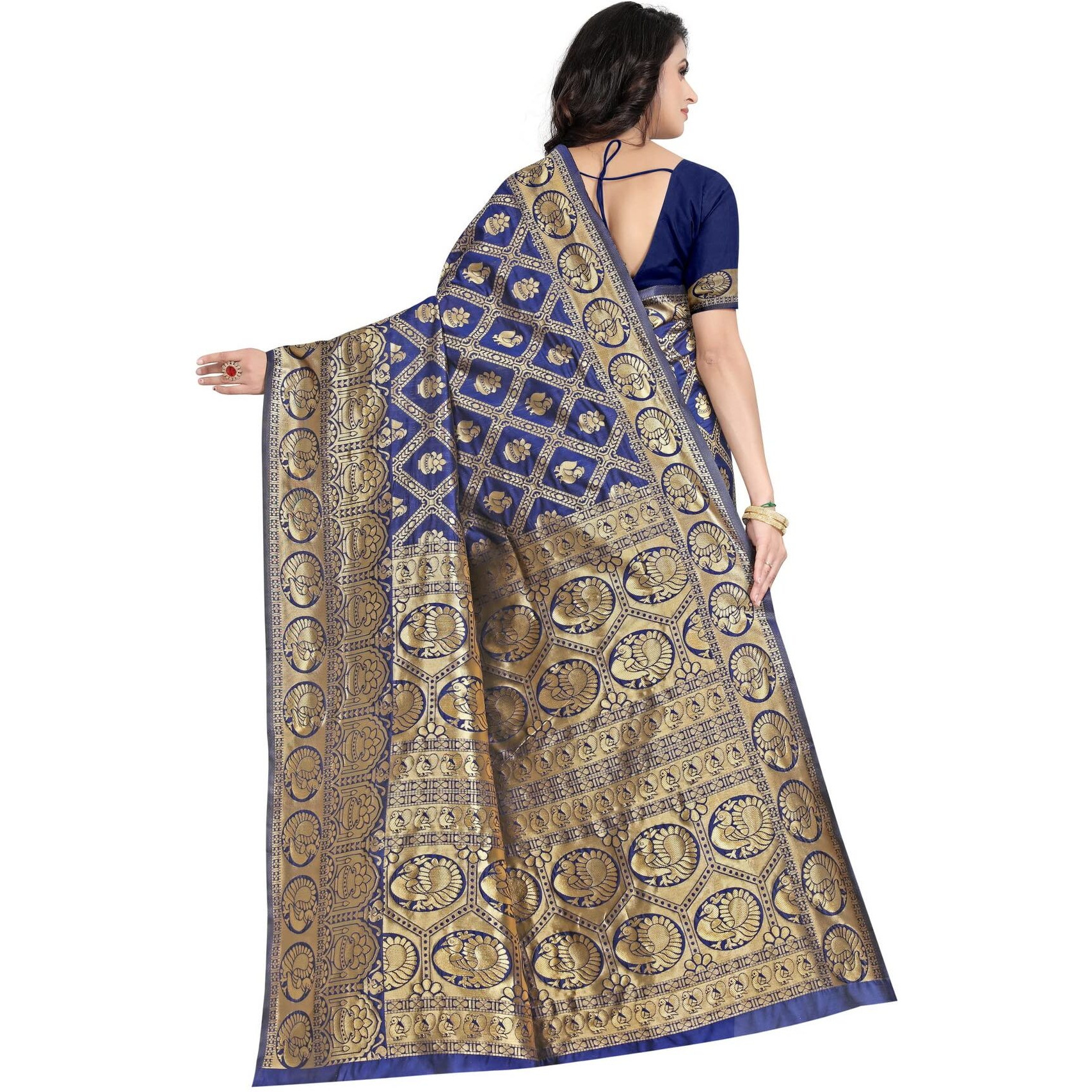 Sugathari Womens Banarasi Saree Pure Kanjivaram Silk Saree Soft new ladies 2023 Design Wear Sarees Latest Cotton Party Sari collections With Blouse Piece for Wedding sadi (SAM SAN 9017-NAVY BLUE)