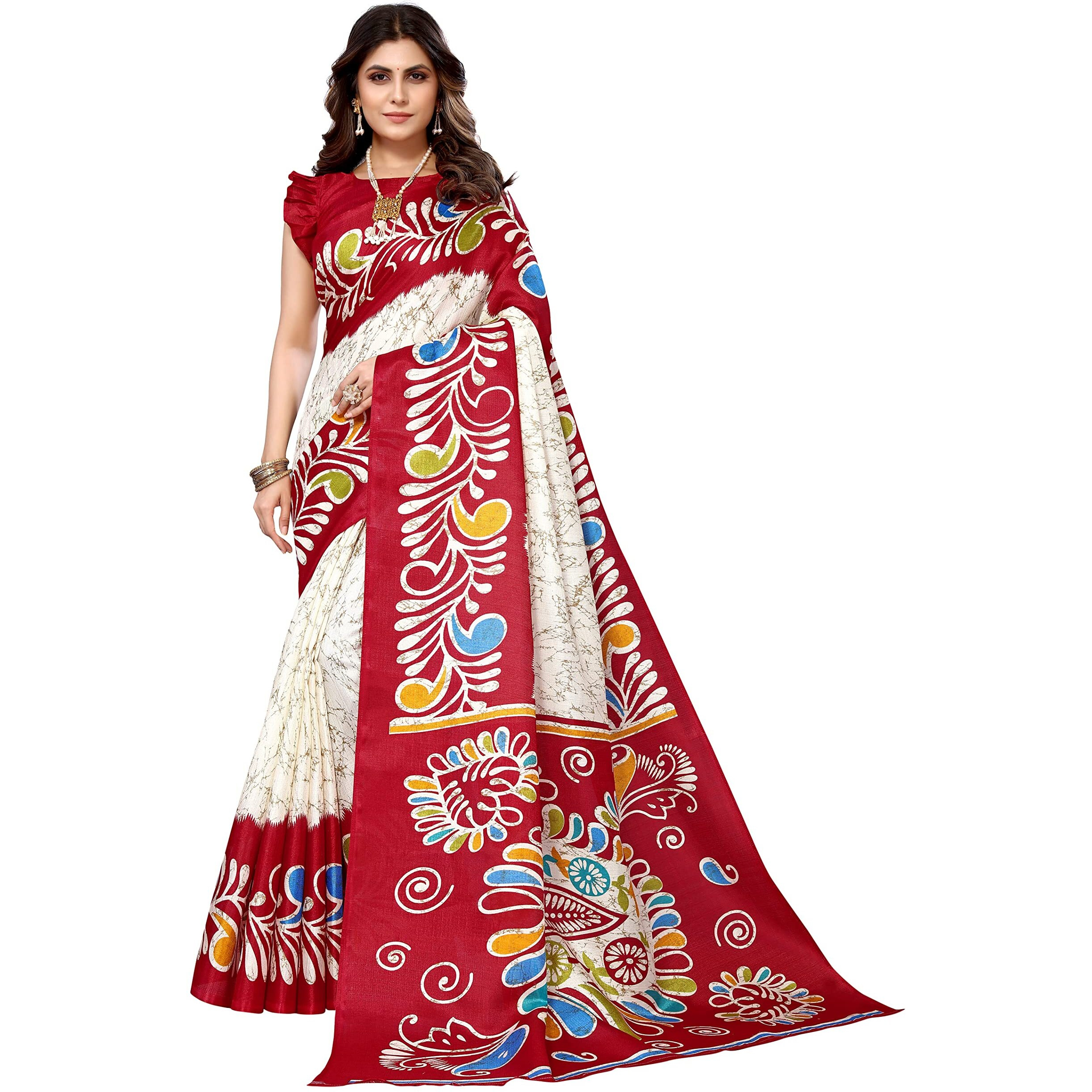 Yashika Womens Khadi Saree With Blouse Piece(URMI RED)