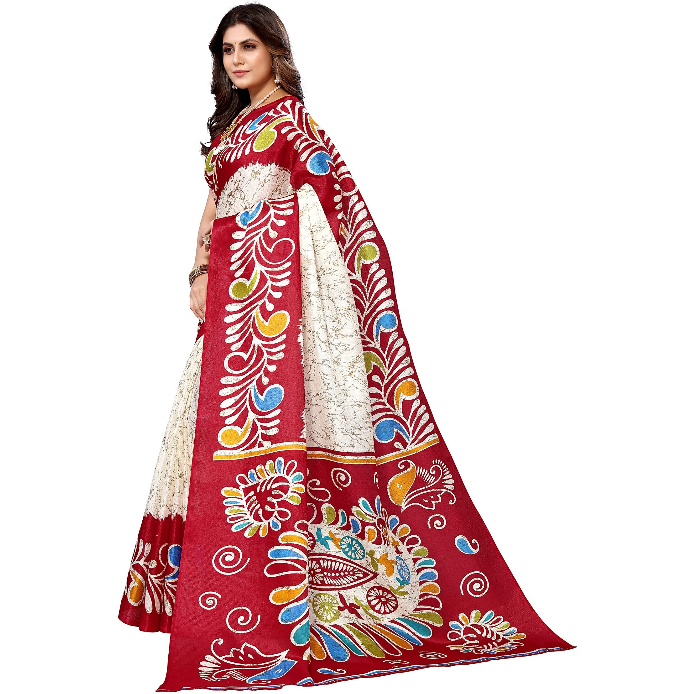 Yashika Womens Khadi Saree With Blouse Piece(URMI RED)