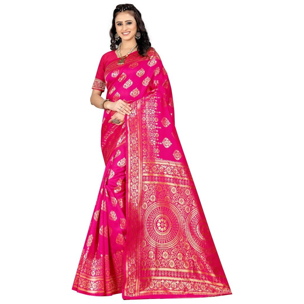 Sugathari Womens Banarasi Saree Pure Kanjivaram Silk Saree Soft new ladies 2023 Design Wear Pattu Sarees Latest Cotton Party Sari collections With Blouse Piece for Wedding sadi (SAM PARI S-3 RANI)