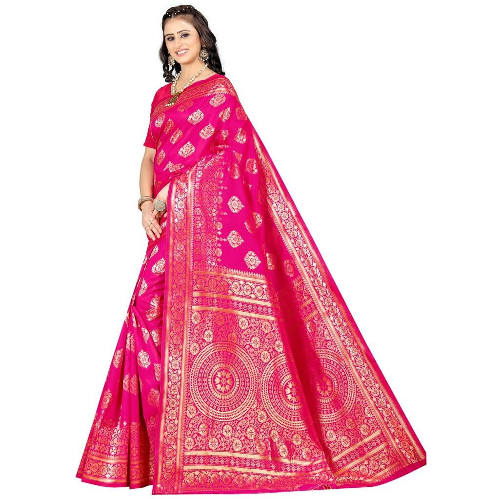 Sugathari Womens Banarasi Saree Pure Kanjivaram Silk Saree Soft new ladies 2023 Design Wear Pattu Sarees Latest Cotton Party Sari collections With Blouse Piece for Wedding sadi (SAM PARI S-3 RANI)