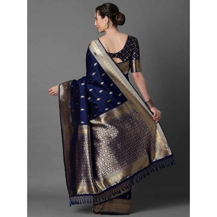 Leriya Fashion Saree for Women | Golden Saree for Women | Cotton Silk Saree for Women | Saree (Blue)