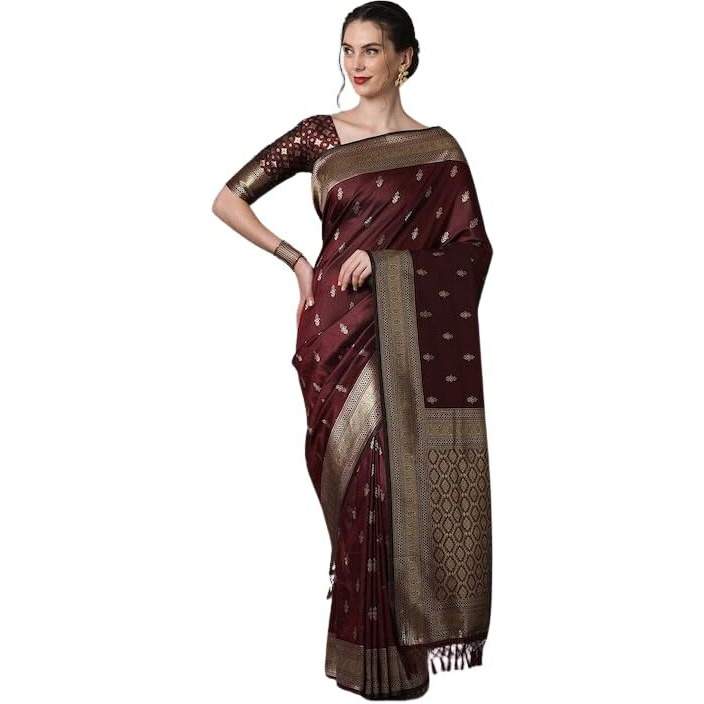 Leriya Fashion Saree for Women | Golden Saree for Women | Cotton Silk Saree for Women | Saree (Brown)