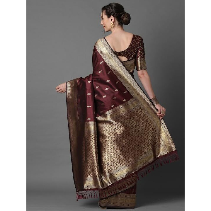 Leriya Fashion Saree for Women | Golden Saree for Women | Cotton Silk Saree for Women | Saree (Brown)