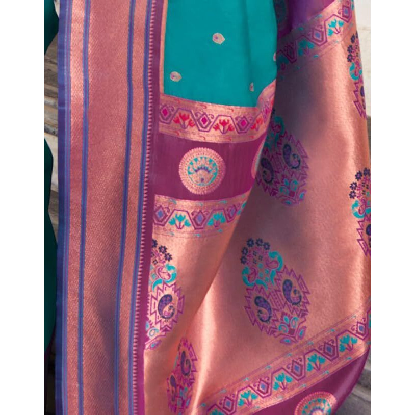 SIRIL Womens Silk Paithani Jacquard Saree With Unstitched Blouse Piece (3534S1225_Light Blue)