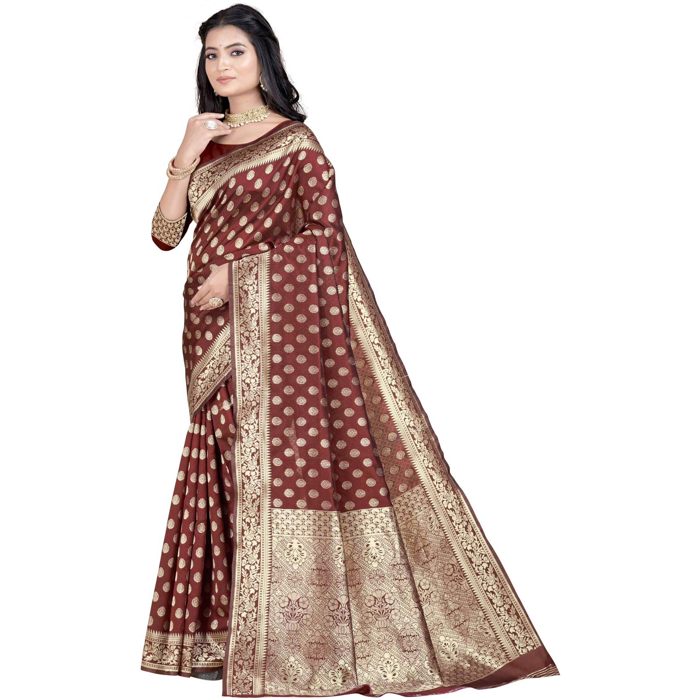 Sugathari Womens Banarasi Saree Pure Kanjivaram Silk Saree Soft new ladies 2023 Design Wear Pattu Sarees Latest Party Sari collections With Blouse Piece for Wedding sadi (SAN PARI-192 MAROON)